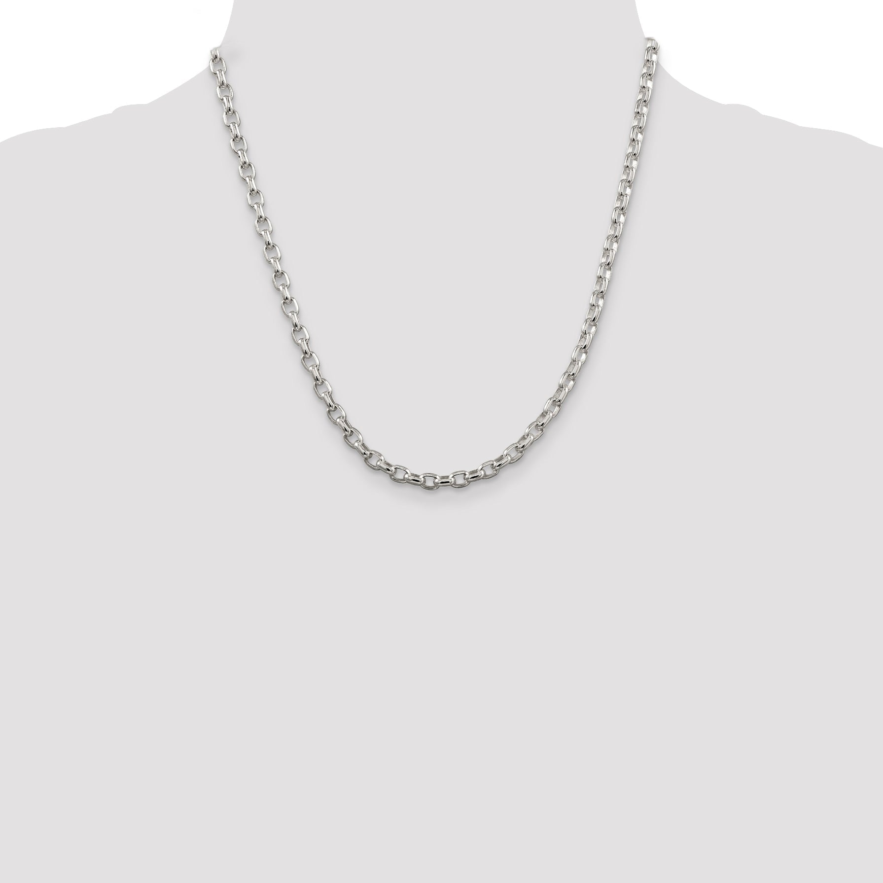 20 Inch Sterling Silver 4.4mm Oval Fancy Rolo Chain Necklace
