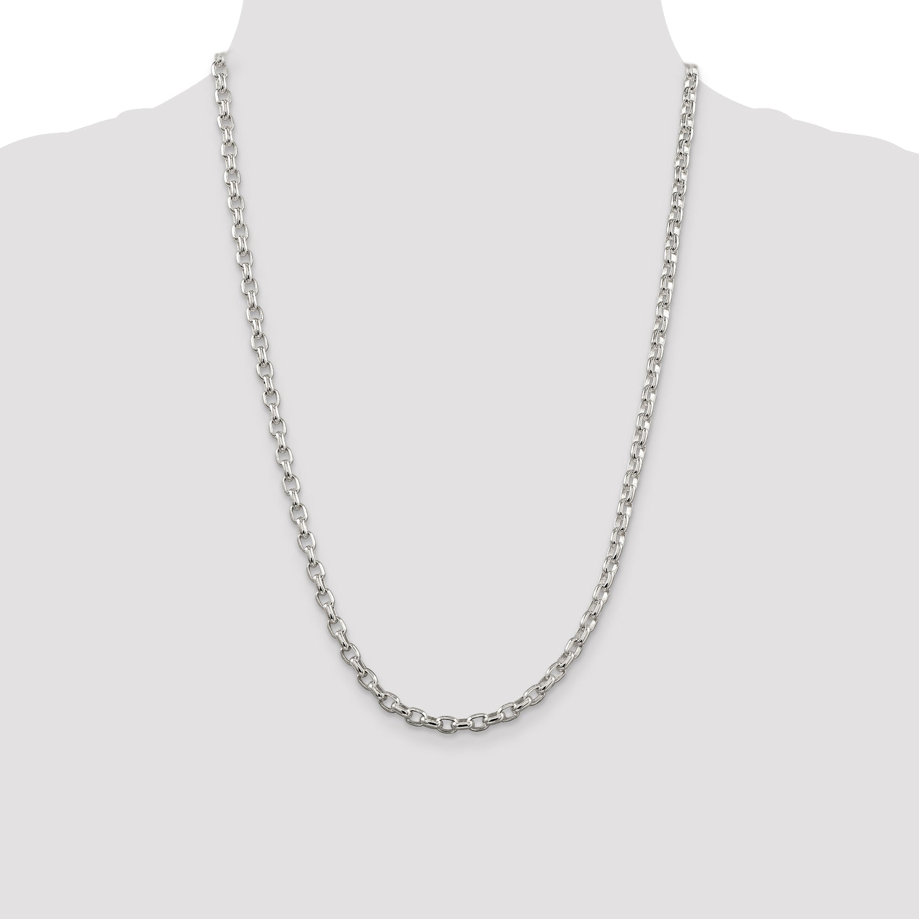 24 Inch Sterling Silver 4.4mm Oval Fancy Rolo Chain Necklace