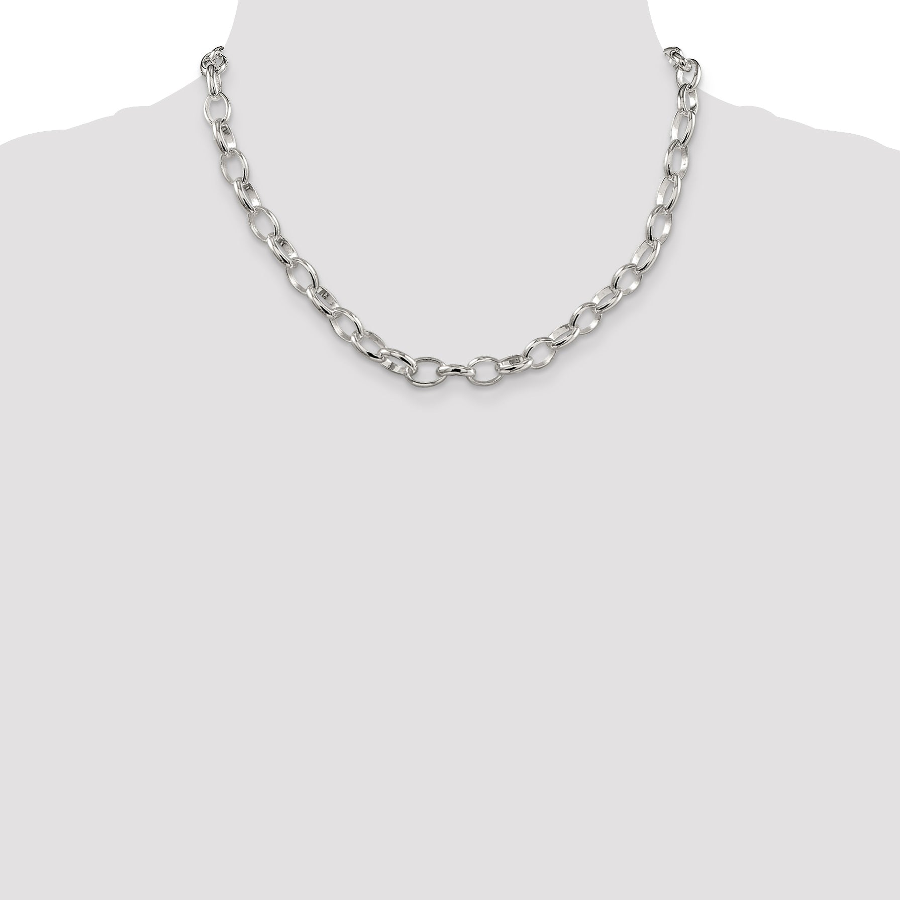 18 Inch Sterling Silver 8mm Fancy Rolo Chain Necklace