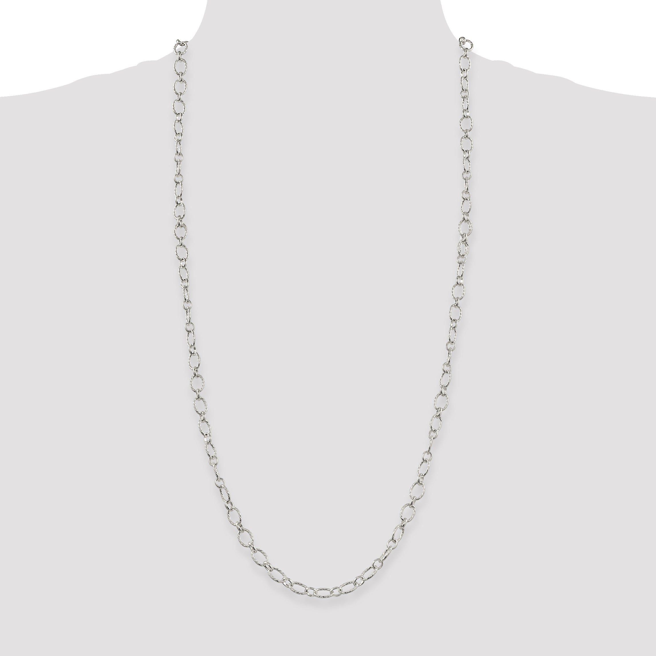 30 Inch Sterling Silver 6.1mm Fancy Patterned Rolo Chain Necklace