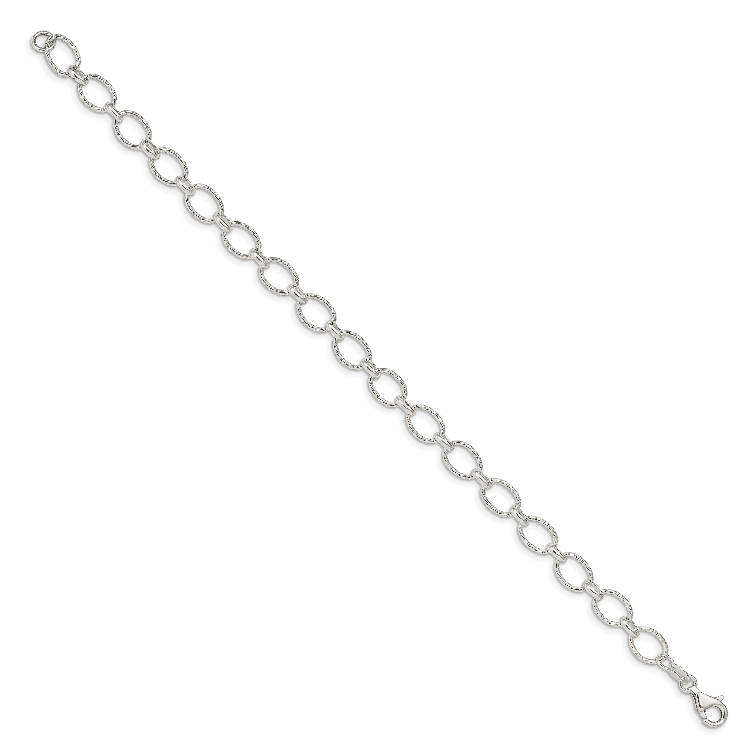 7 Inch Sterling Silver 6.1mm Fancy Patterned Rolo Chain Bracelet
