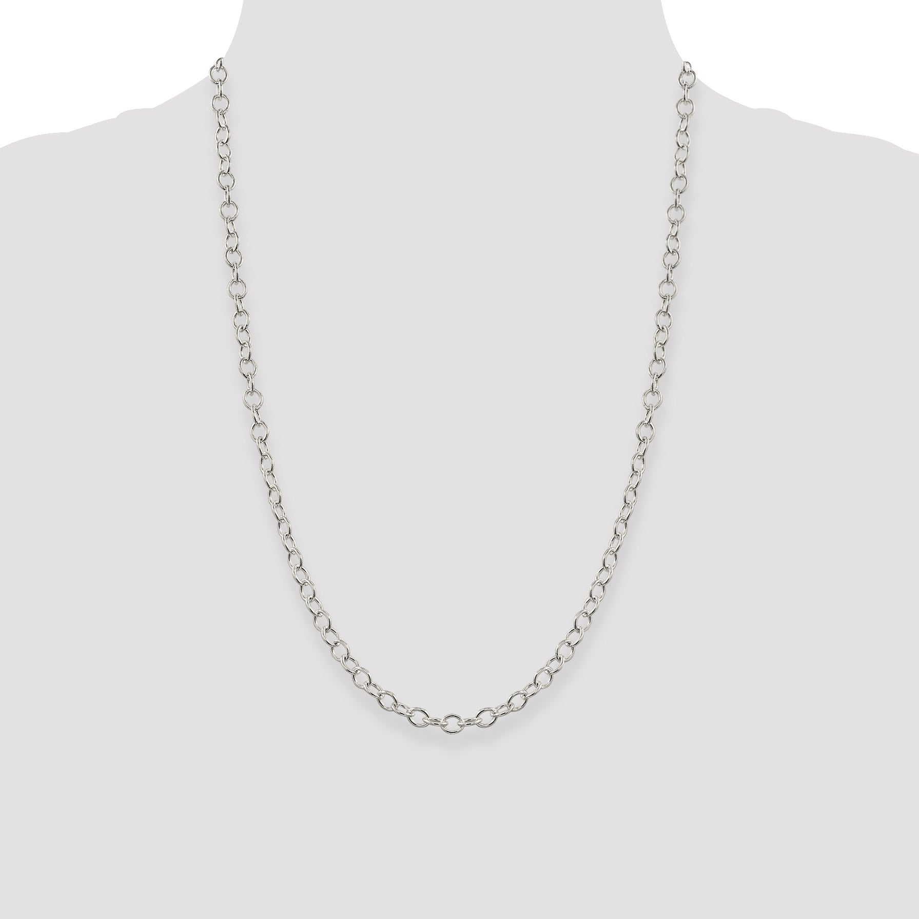 24 Inch Sterling Silver 5.3mm Oval Cable Chain Necklace
