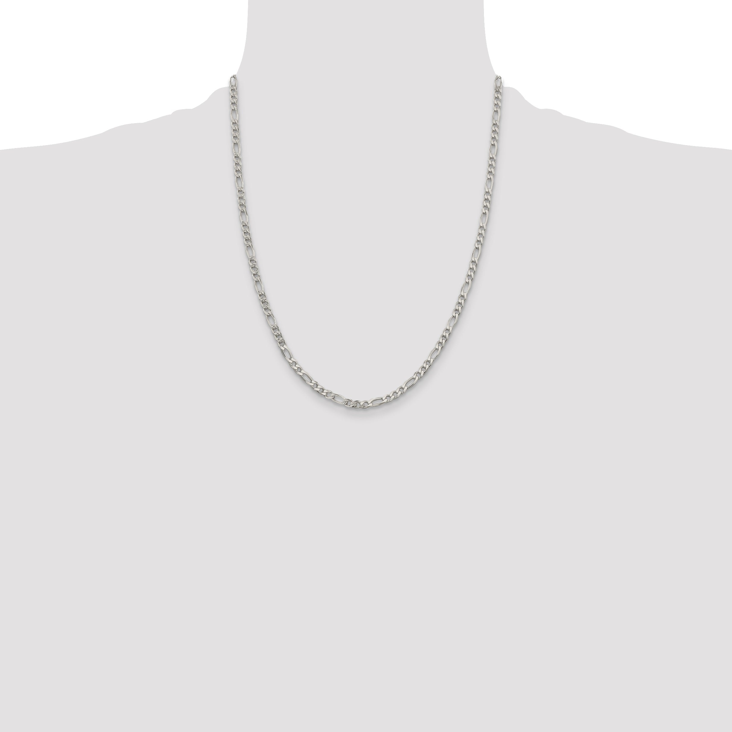 22 Inch Sterling Silver 4mm Pav Flat Figaro Chain Necklace