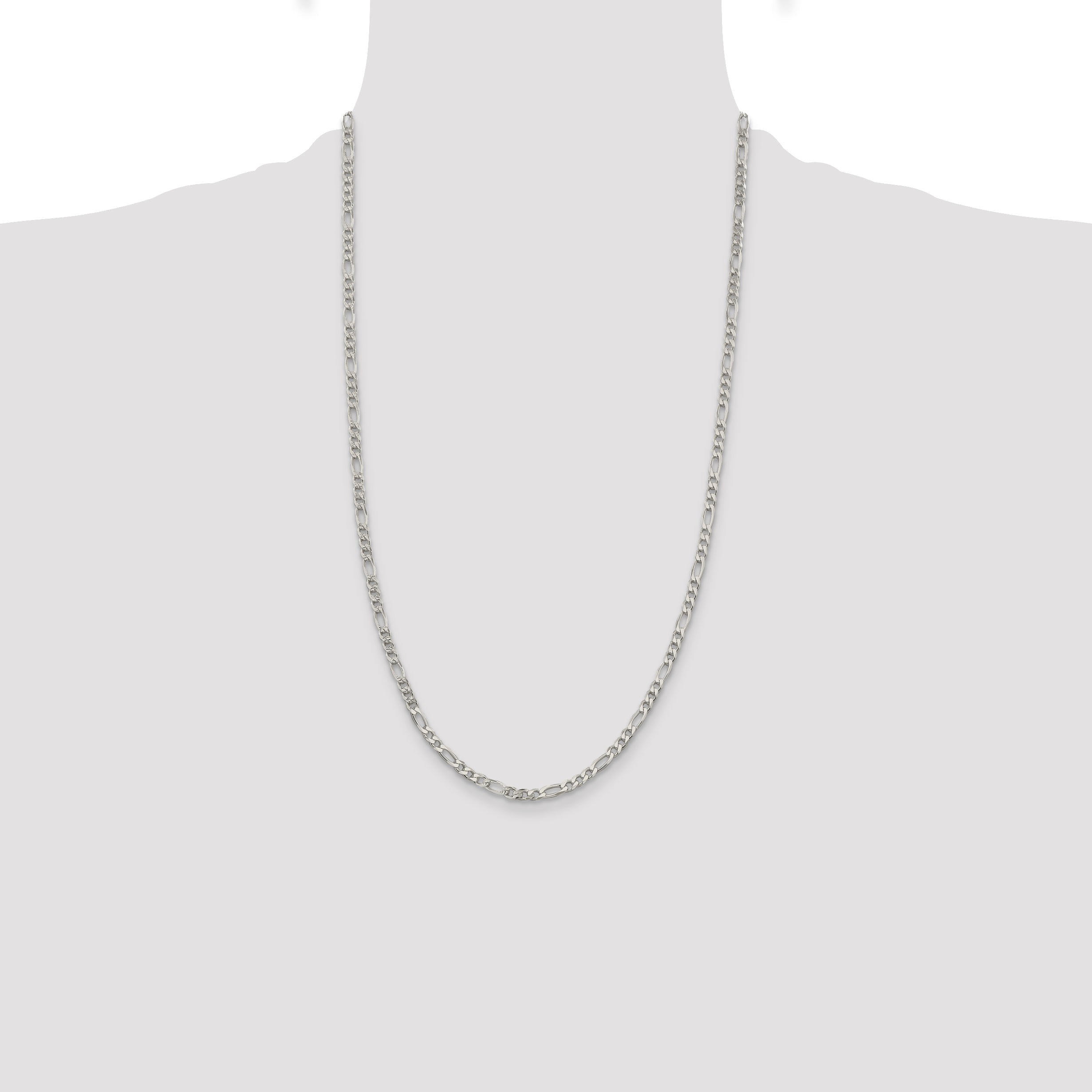 26 Inch Sterling Silver 4mm Pav Flat Figaro Chain Necklace