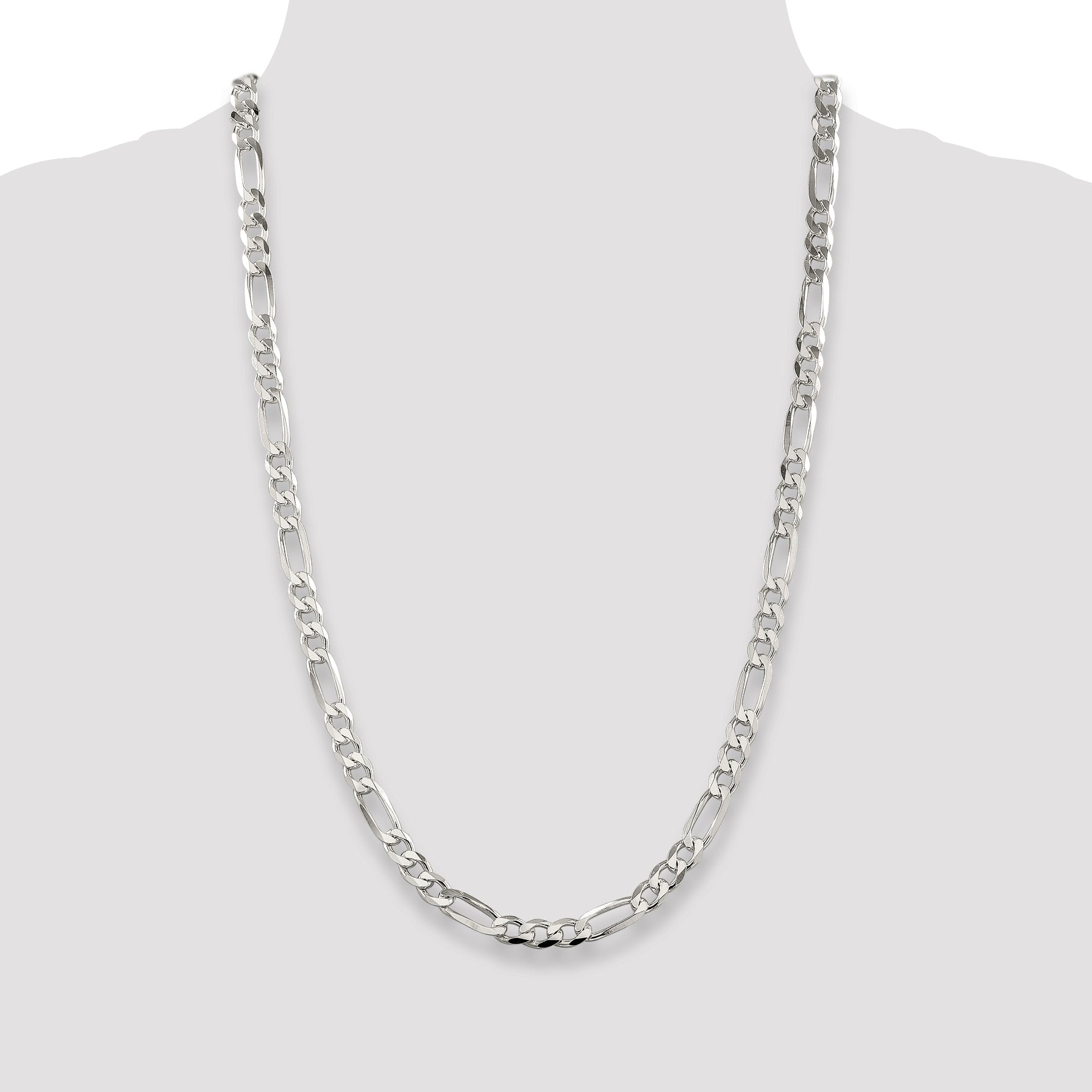 26 Inch Sterling Silver 6.75mm Pav Flat Figaro Chain
