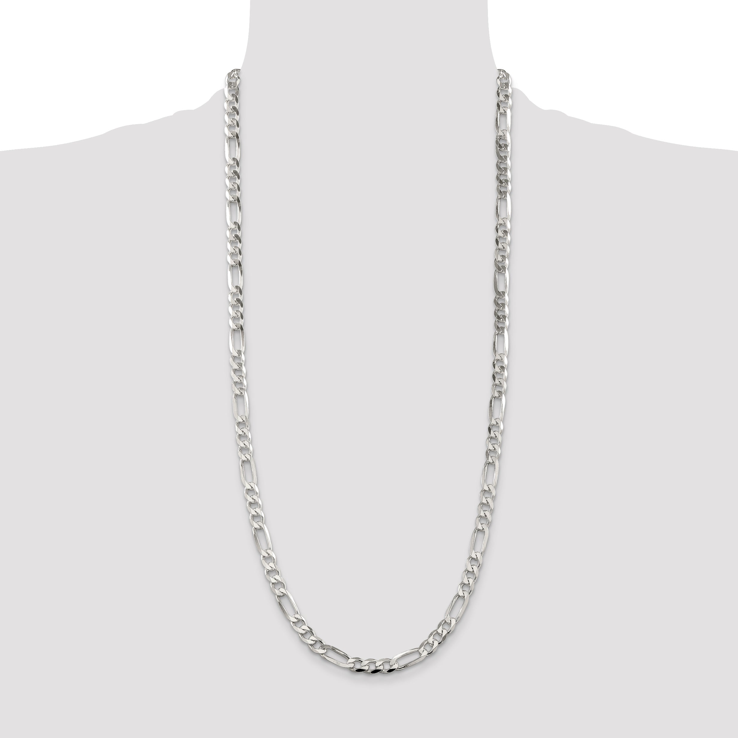 30 Inch Sterling Silver 6.75mm Pav Flat Figaro Chain