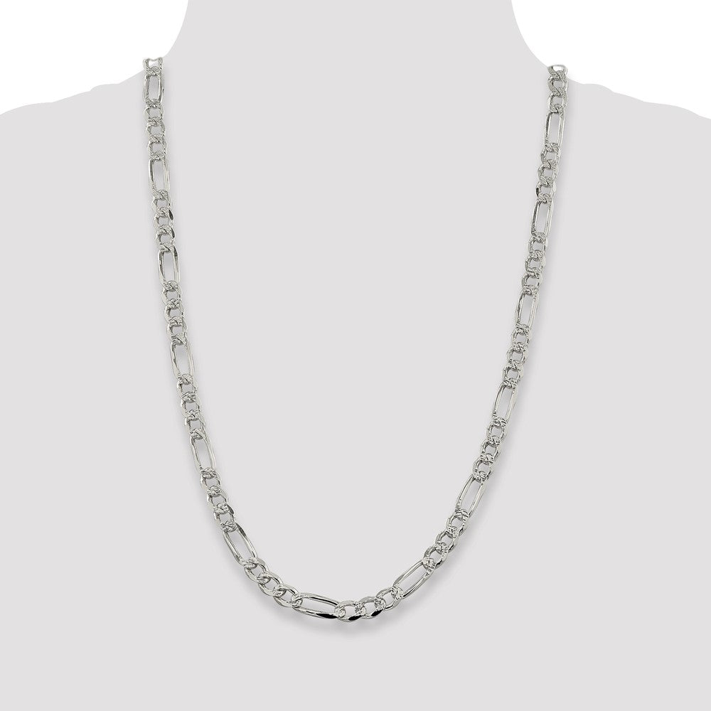 26 Inch Sterling Silver 7.25mm Pav Flat Figaro Chain Necklace