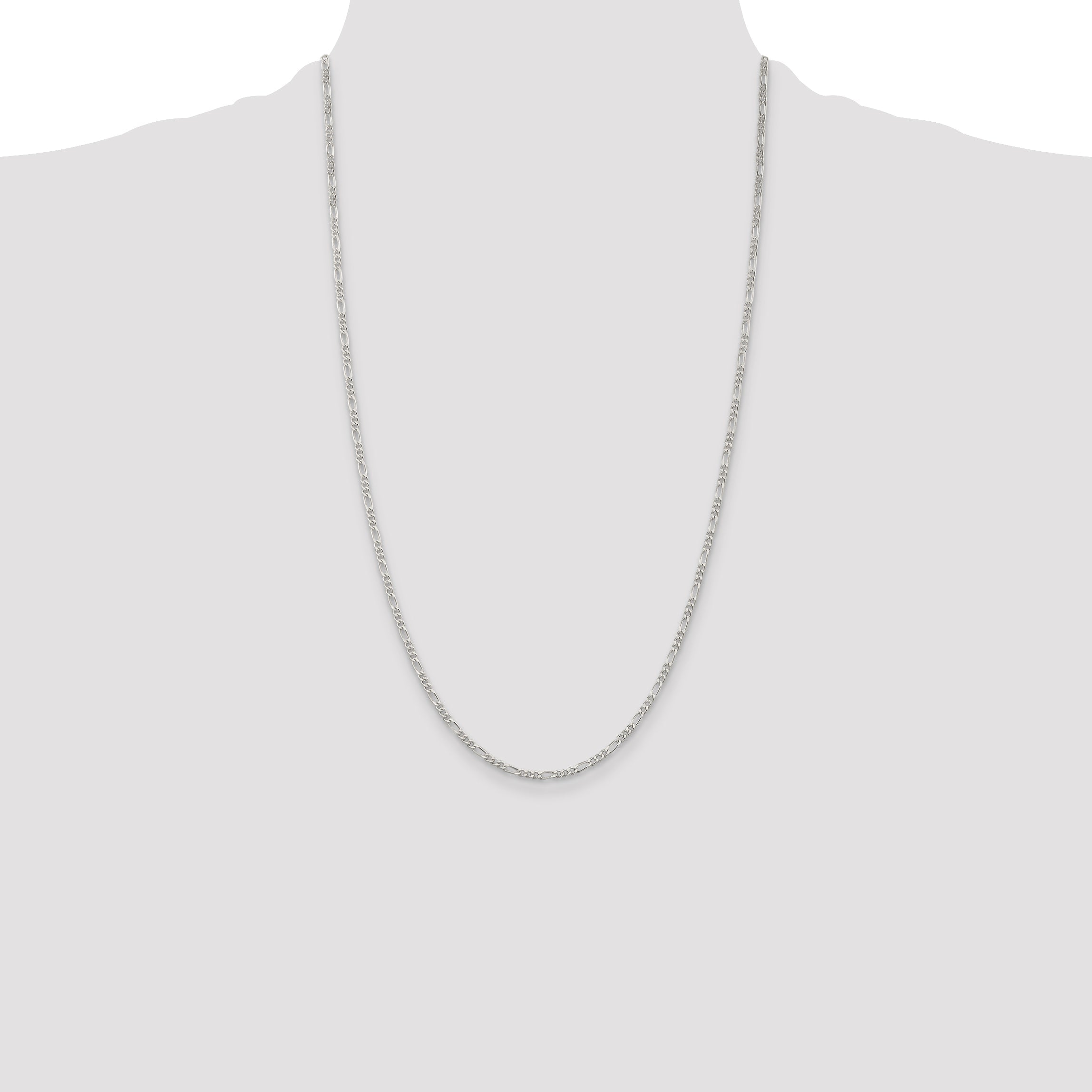 26 Inch Sterling Silver Rhodium-Plated 2.25mm Figaro Chain Necklace