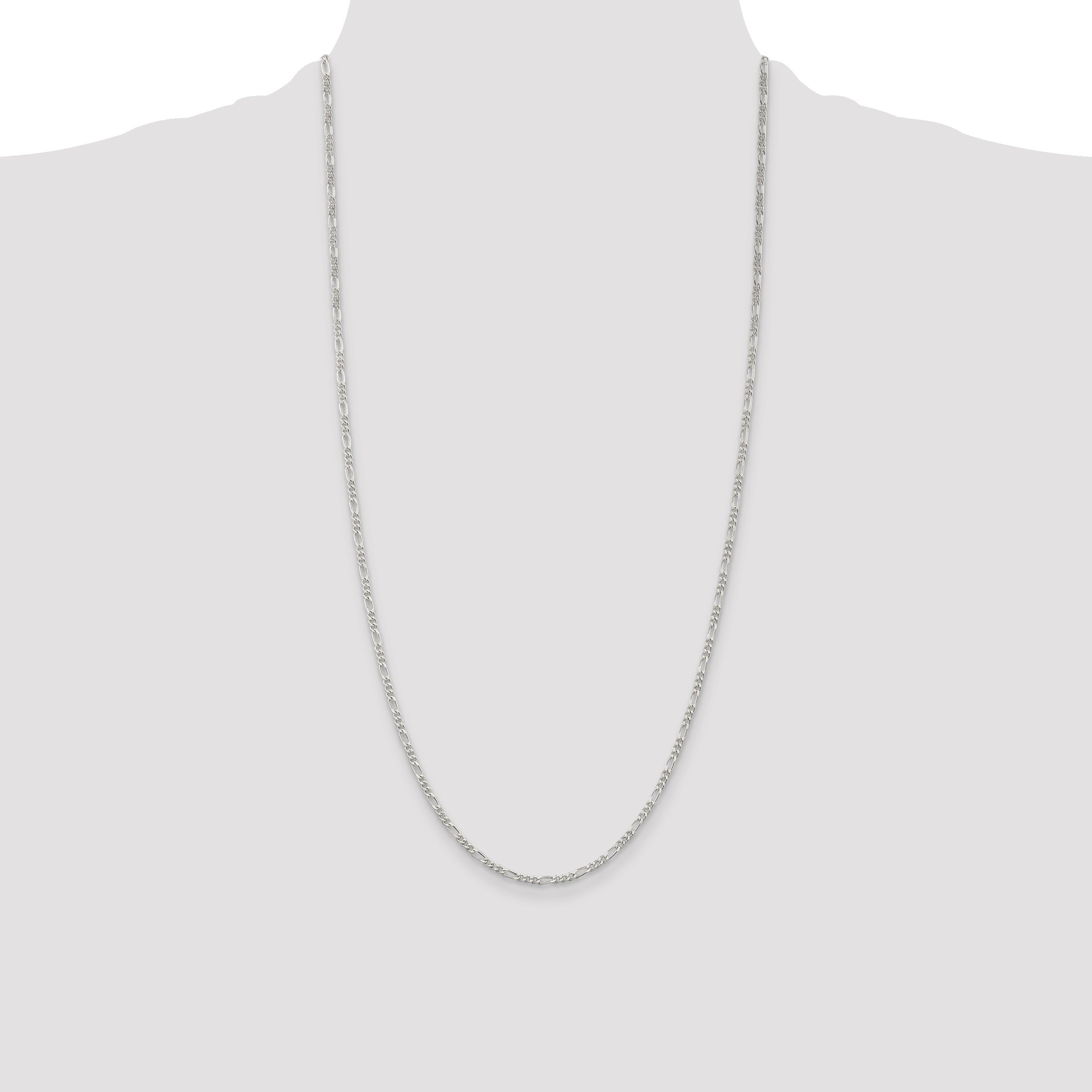 28 Inch Sterling Silver Rhodium-Plated 2.25mm Figaro Chain Necklace