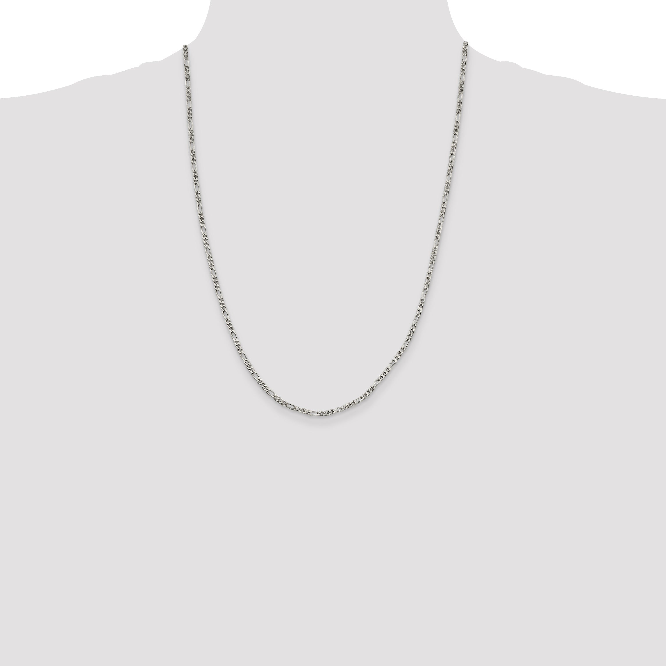 24 Inch Sterling Silver 2.5mm Figaro Chain Necklace