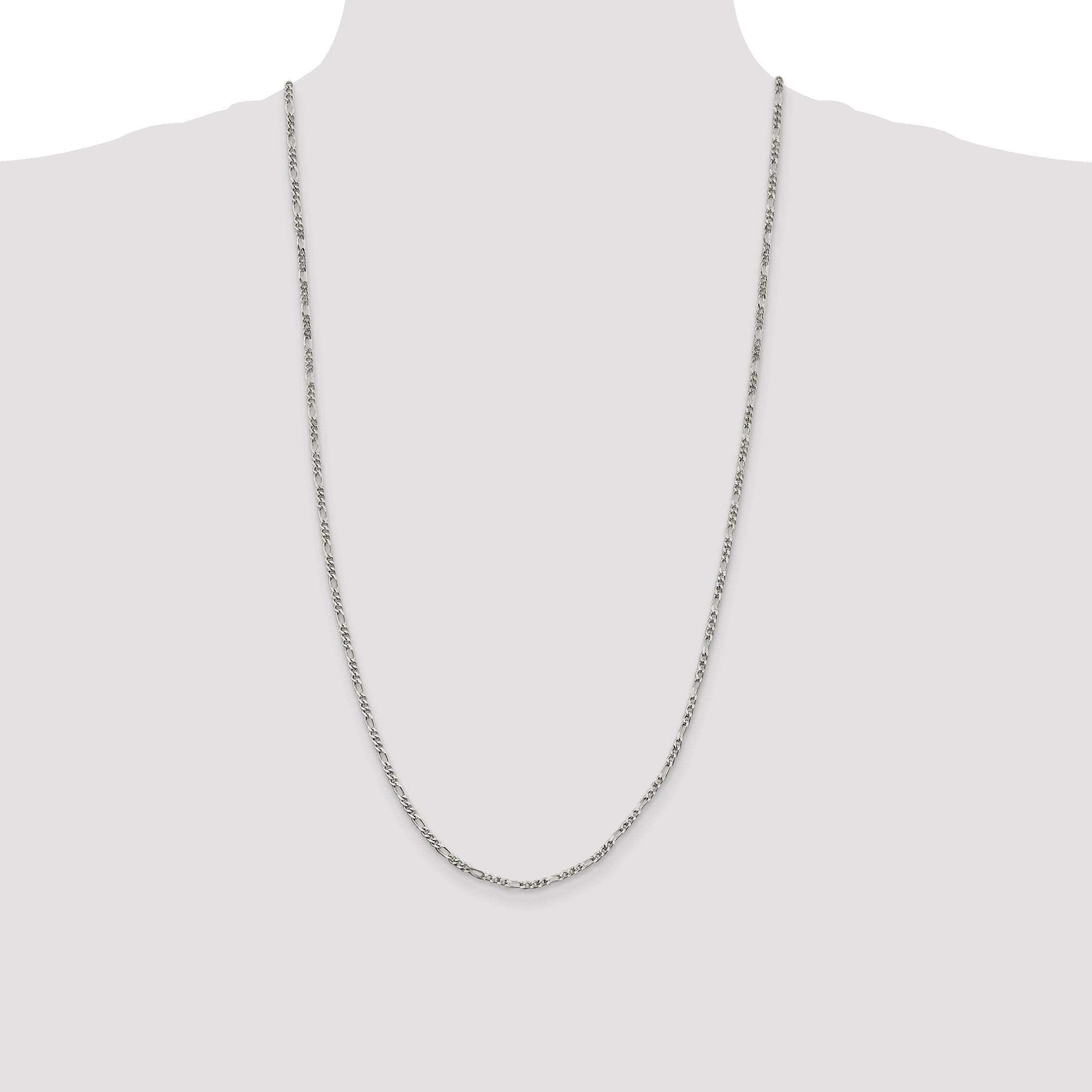 28 Inch Sterling Silver 2.5mm Figaro Chain Necklace