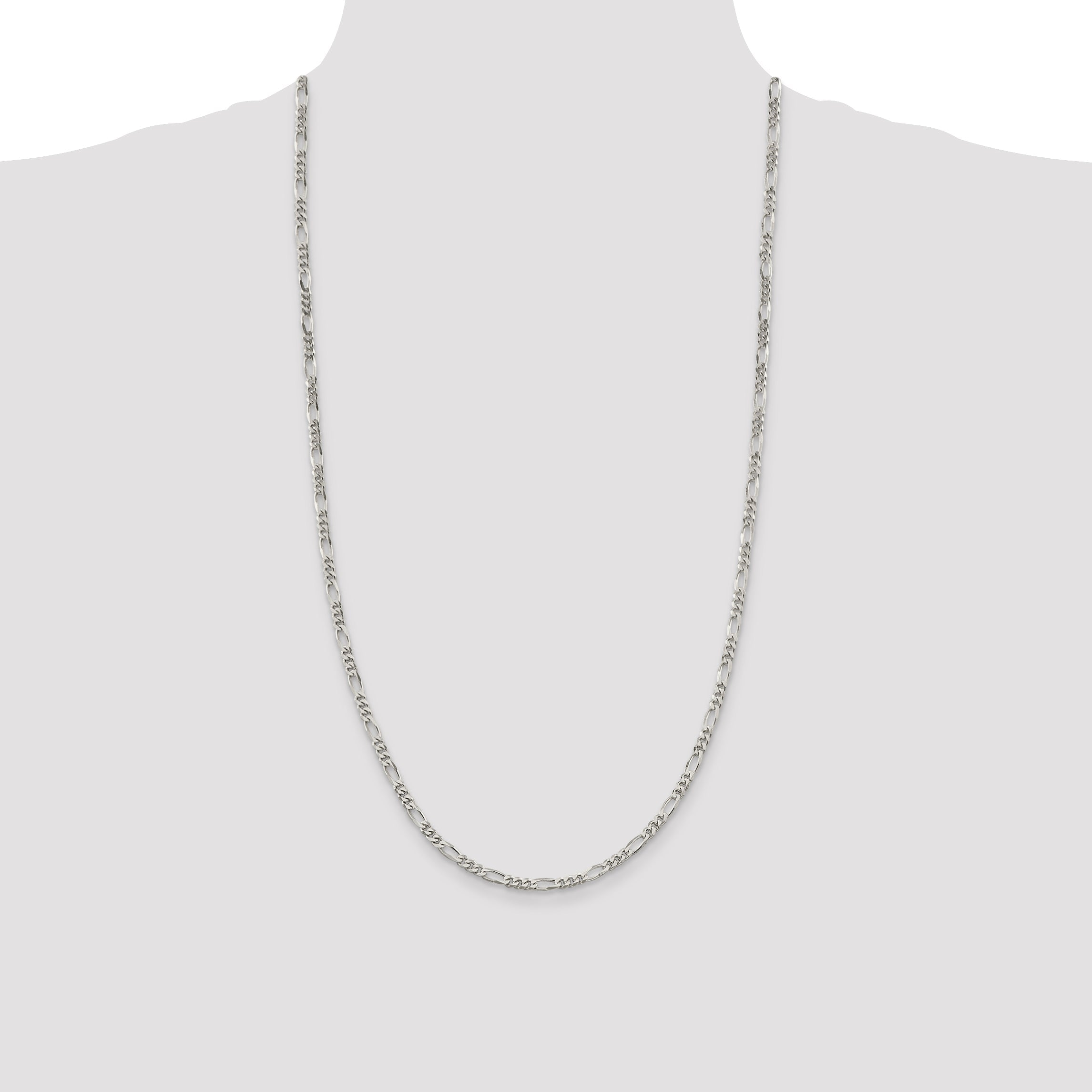 28 Inch Sterling Silver 3.5mm Figaro Chain Necklace