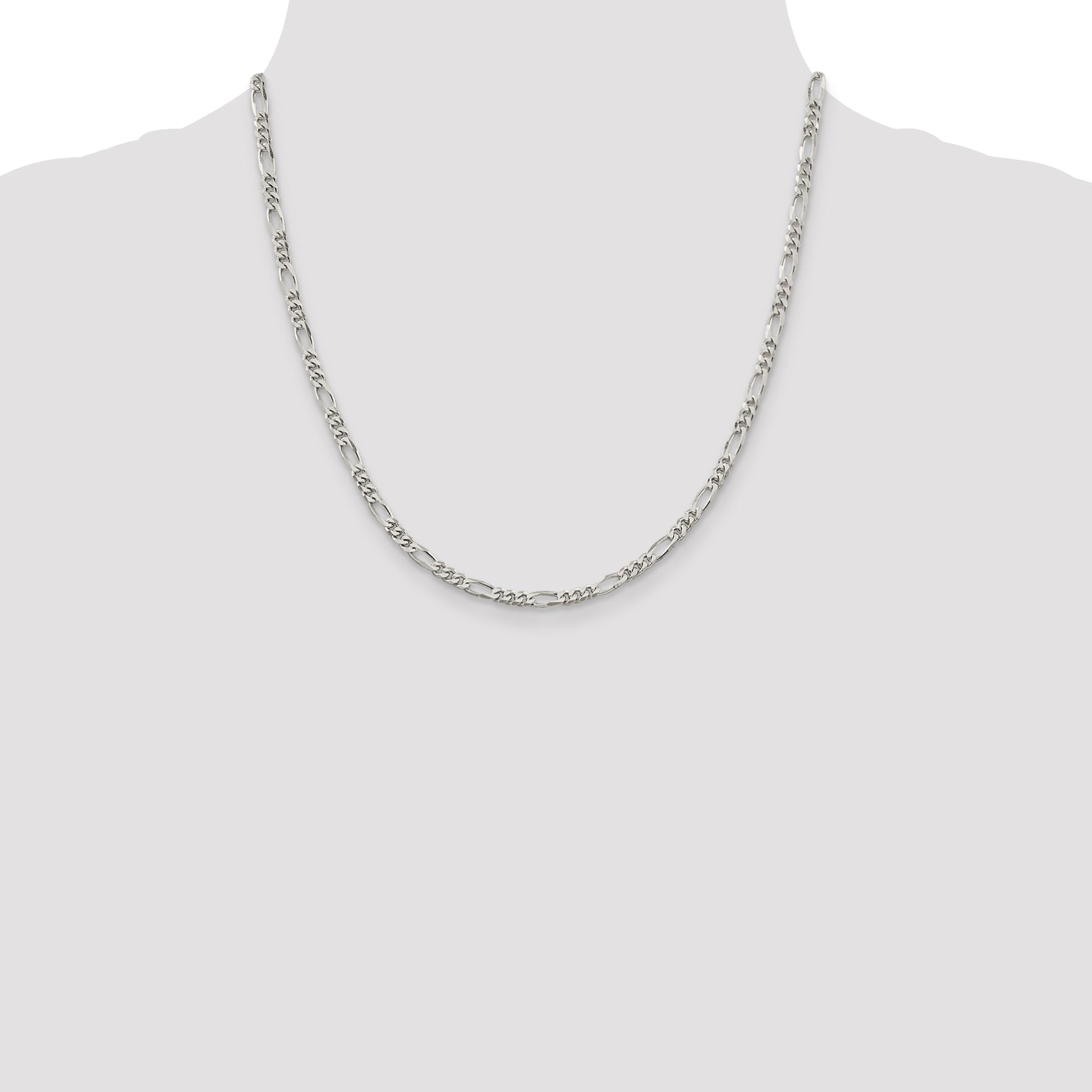 20 Inch Sterling Silver Rhodium-Plated 3.5mm Figaro Chain Necklace