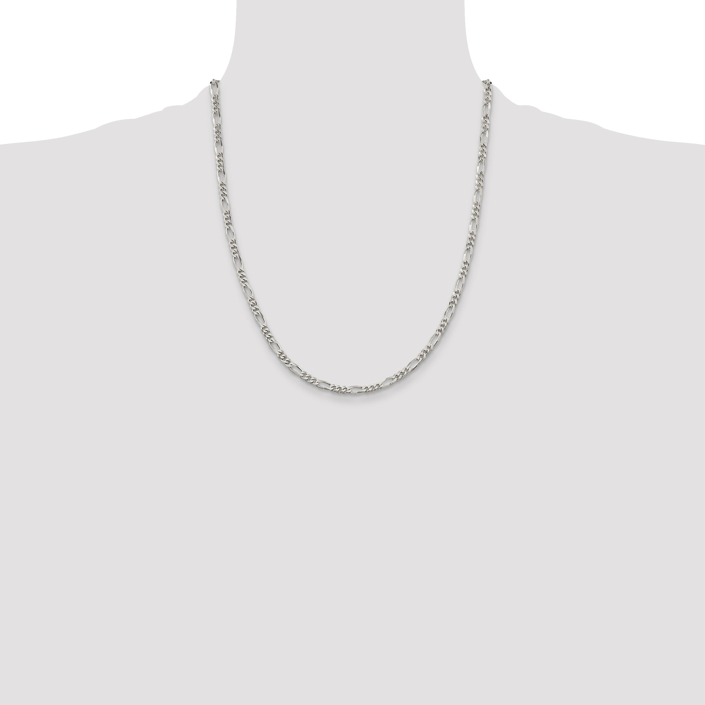 22 Inch Sterling Silver Rhodium-Plated 3.5mm Figaro Chain Necklace
