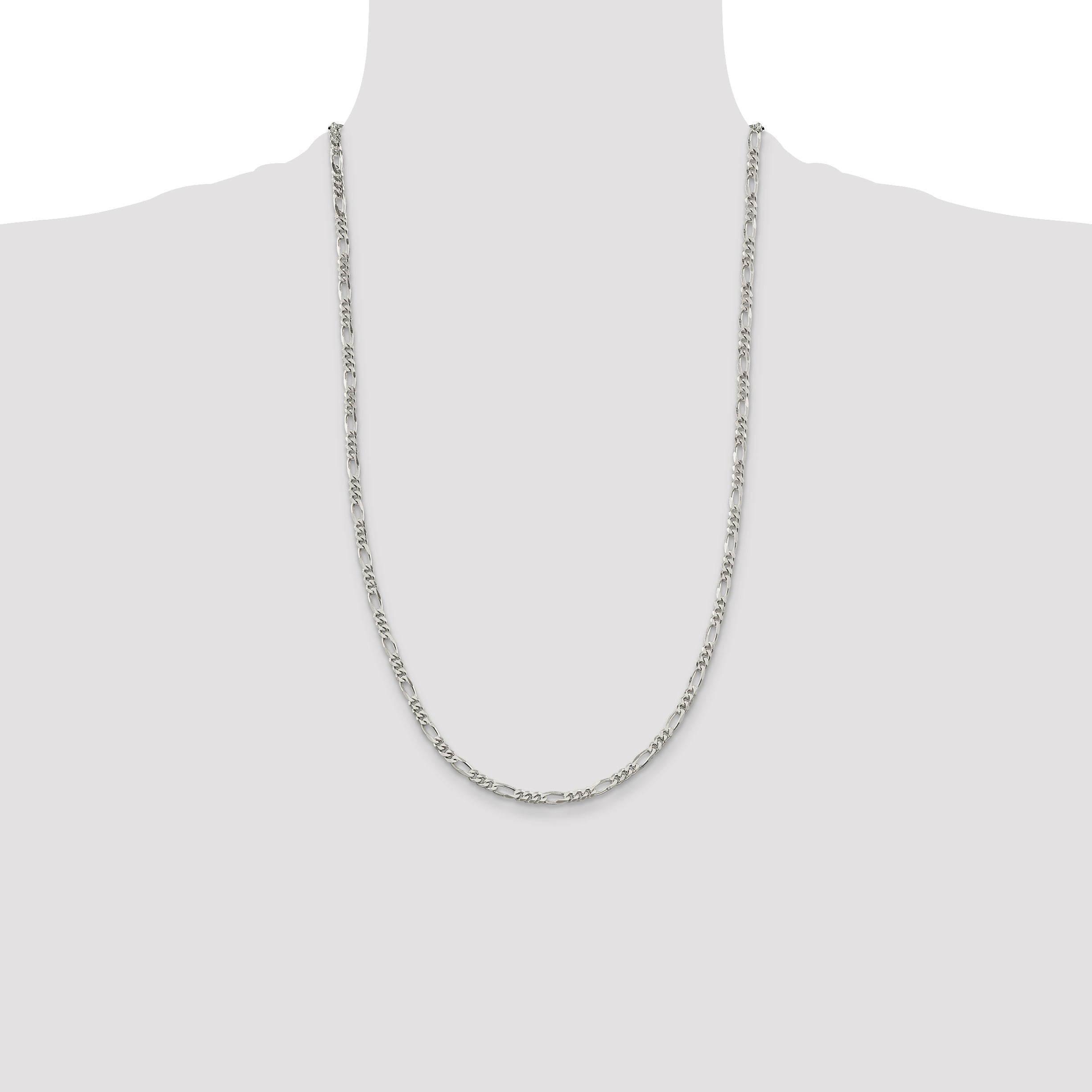 26 Inch Sterling Silver Rhodium-Plated 3.5mm Figaro Chain Necklace