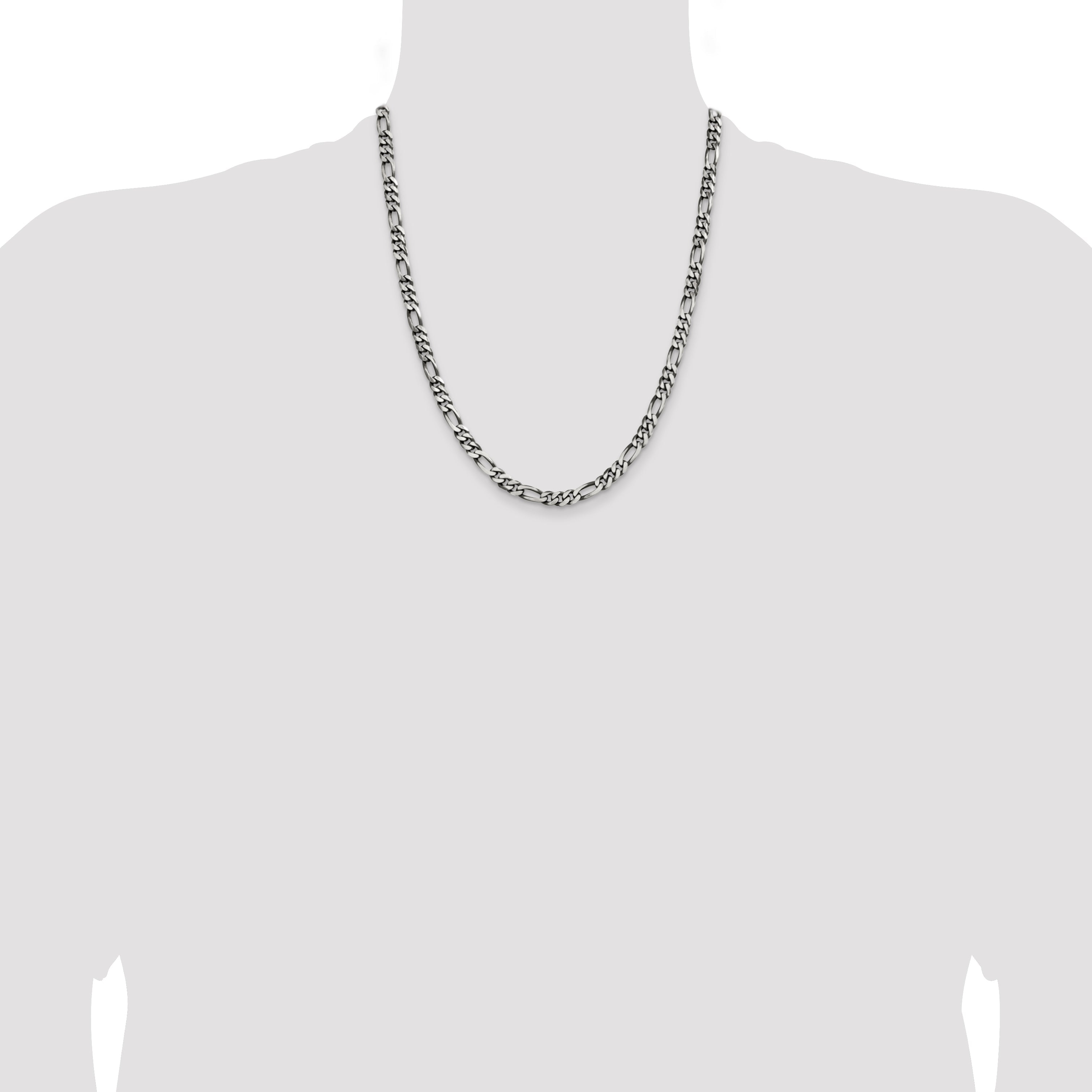 22 Inch Sterling Silver Antiqued 5.5mm Figaro Chain Necklace