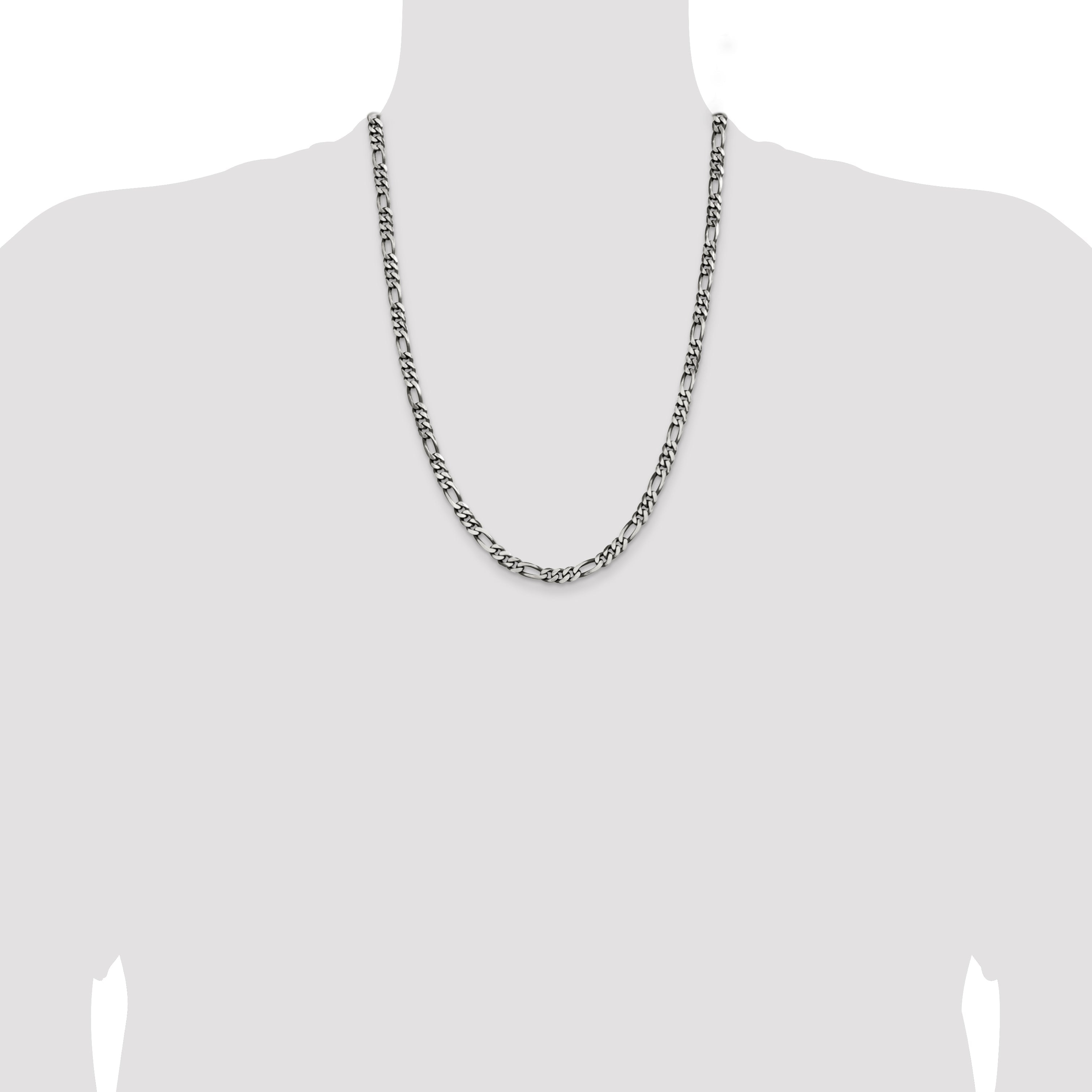24 Inch Sterling Silver Antiqued 5.5mm Figaro Chain Necklace