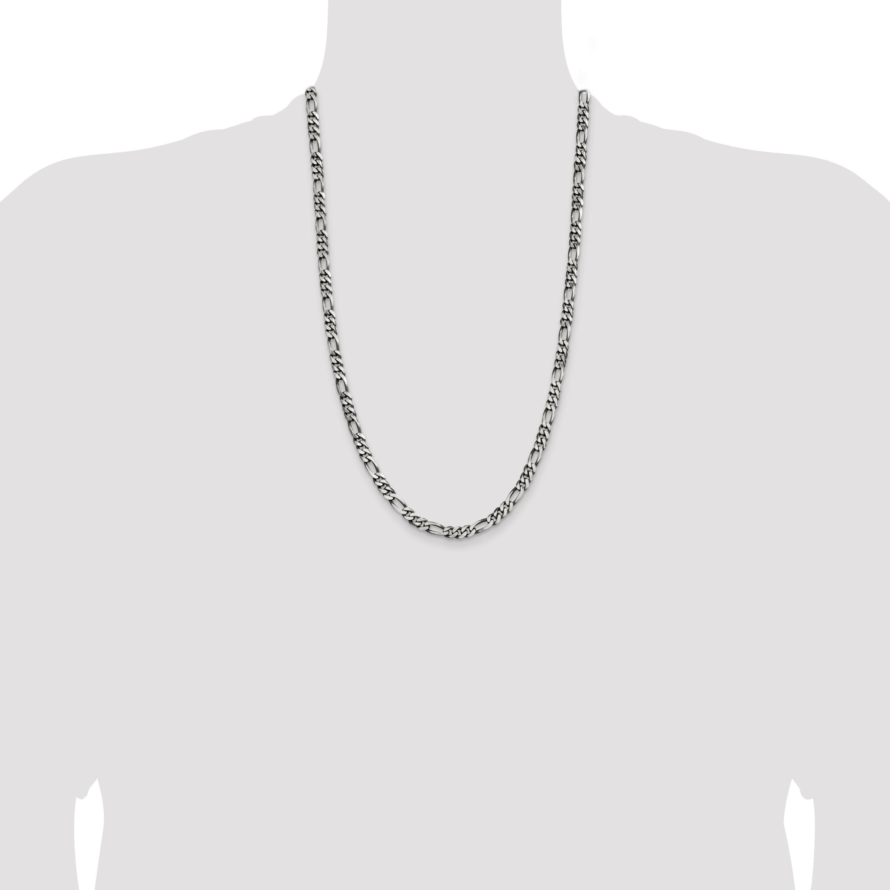 26 Inch Sterling Silver Antiqued 5.5mm Figaro Chain Necklace