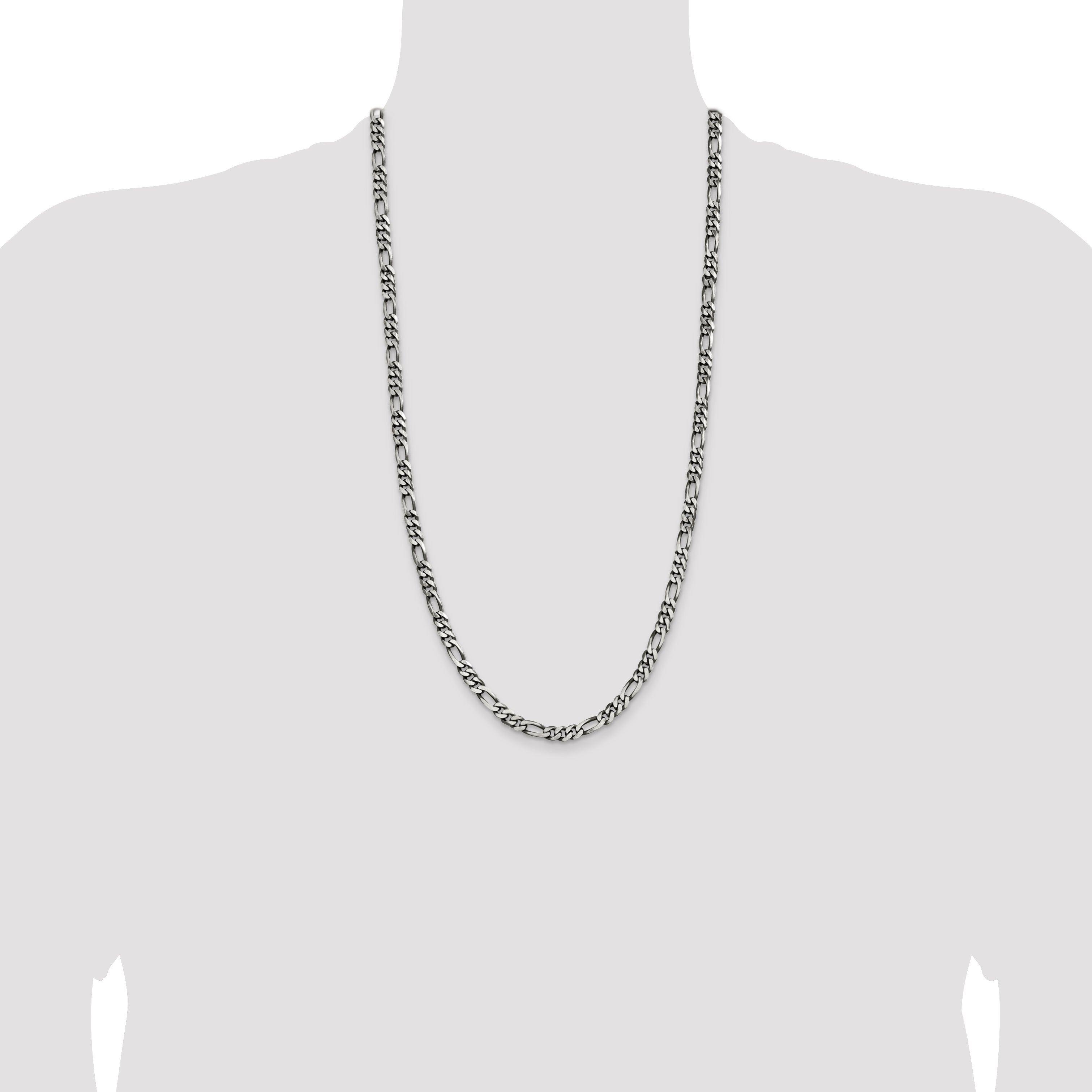 28 Inch Sterling Silver Antiqued 5.5mm Figaro Chain Necklace