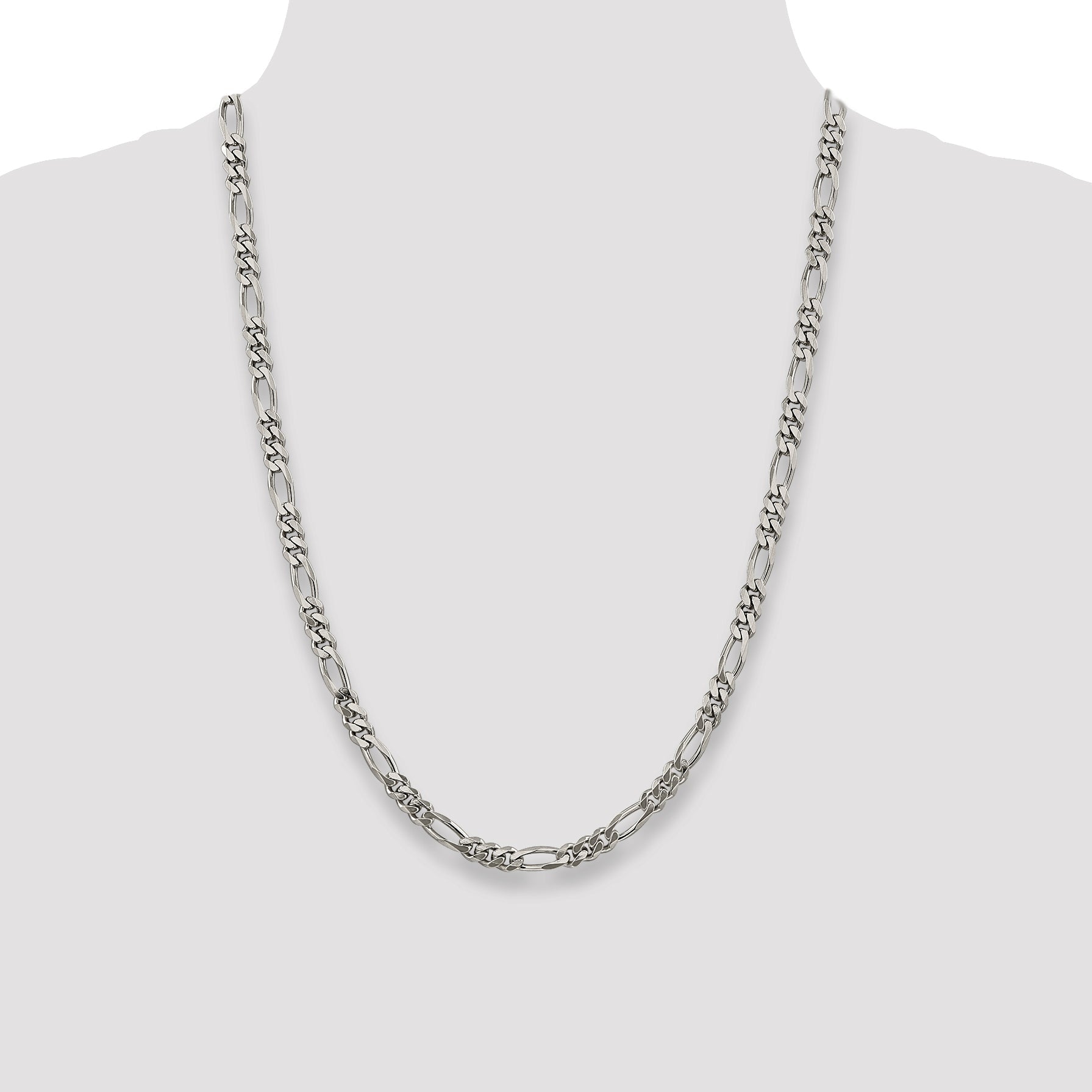 24 Inch Sterling Silver Rhodium-Plated 5.25mm Figaro Chain Necklace