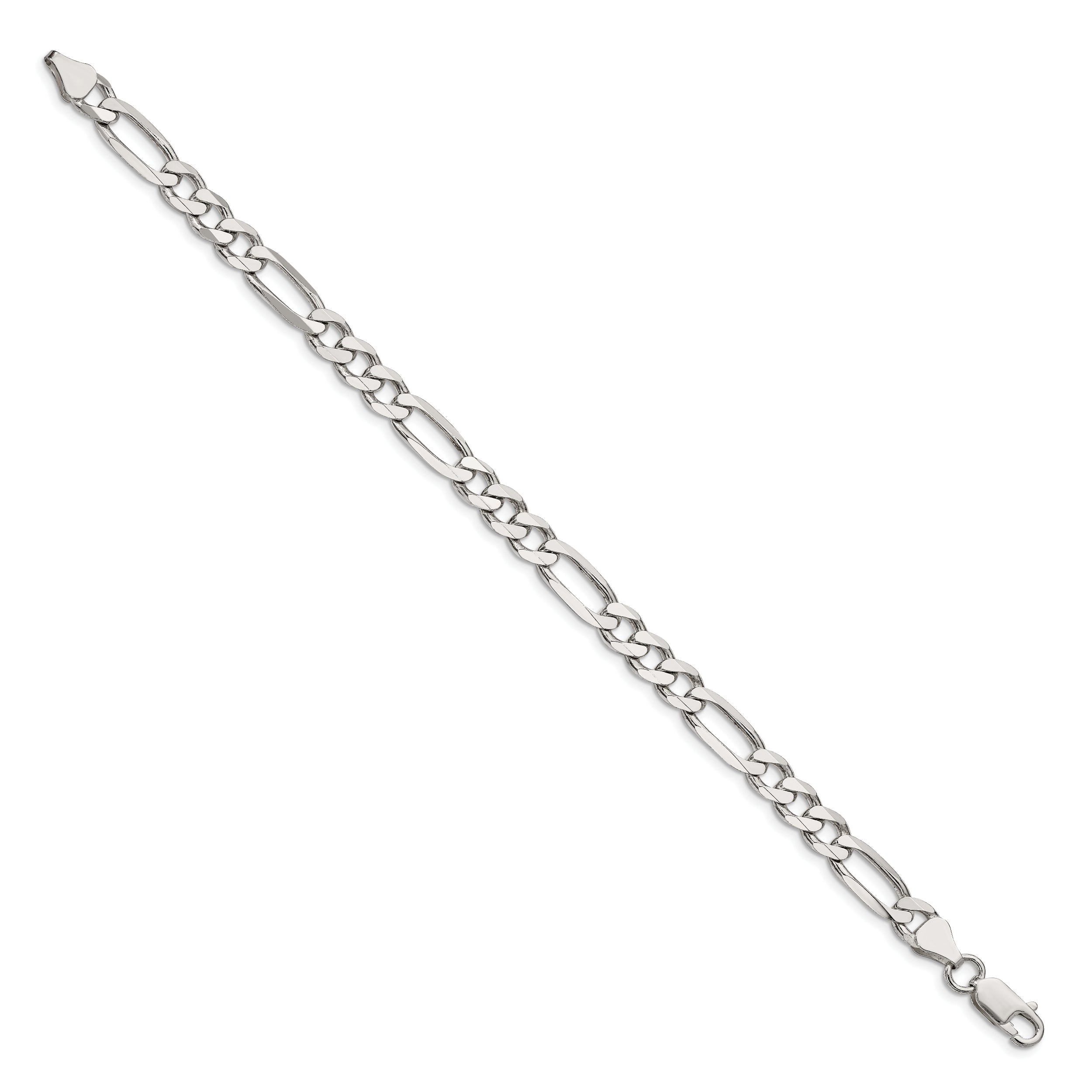 8 Inch Sterling Silver 6.75mm Figaro Chain Bracelet