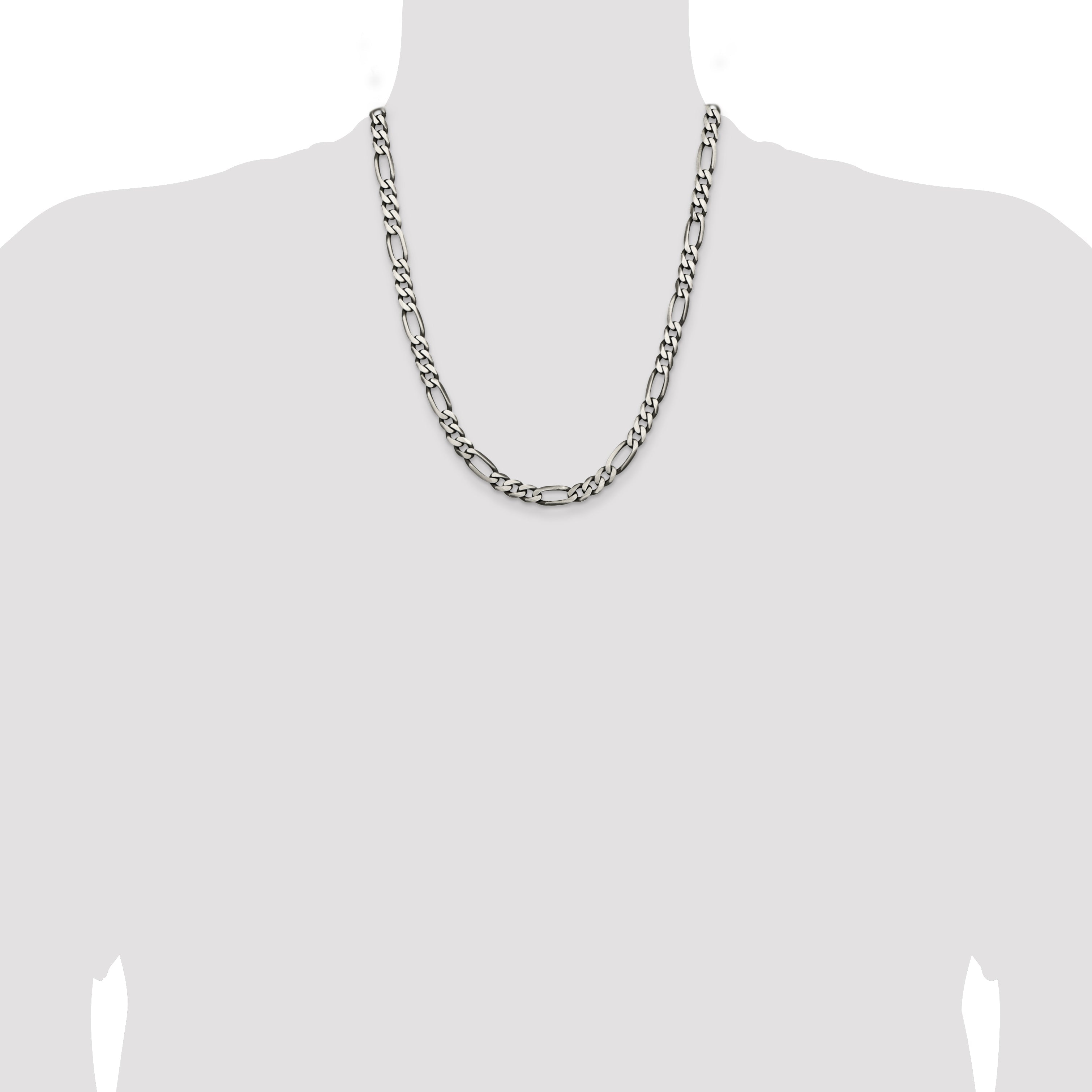 22 Inch Sterling Silver Antiqued 6.5mm Figaro Chain Necklace