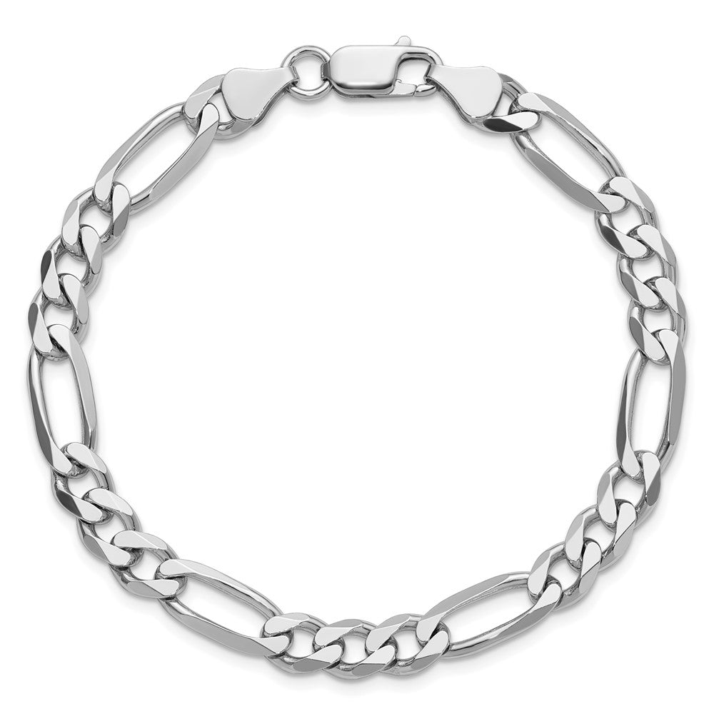 9 Inch Sterling Silver Rhodium-Plated 6.5mm Figaro Chain Bracelet