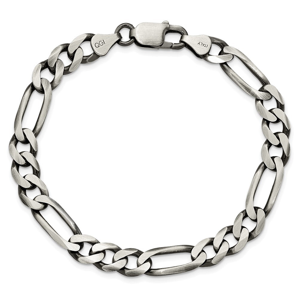 9 Inch Sterling Silver Antiqued 7.5mm Figaro Chain Bracelet