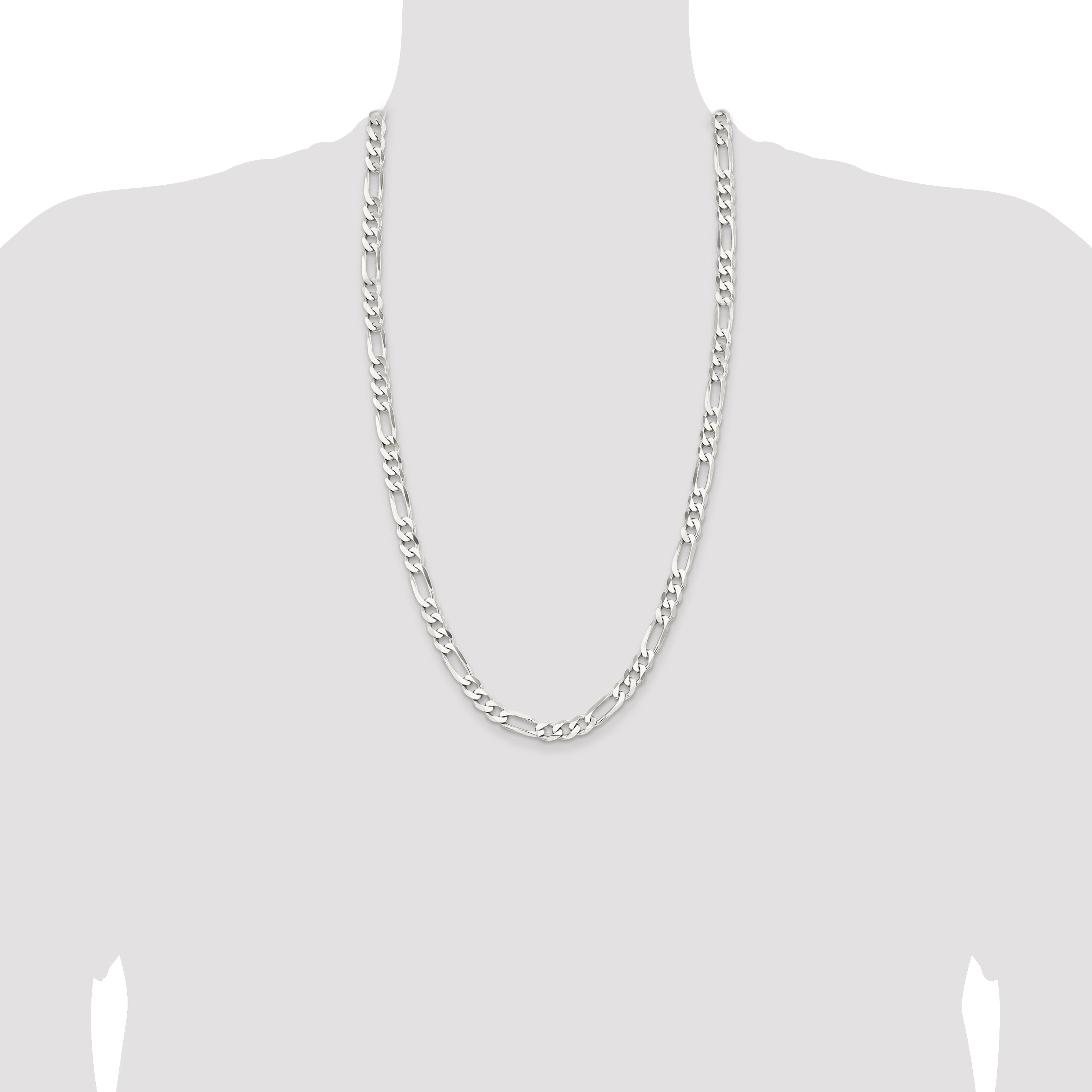 28 Inch Sterling Silver Rhodium-Plated 7.5mm Figaro Chain Necklace