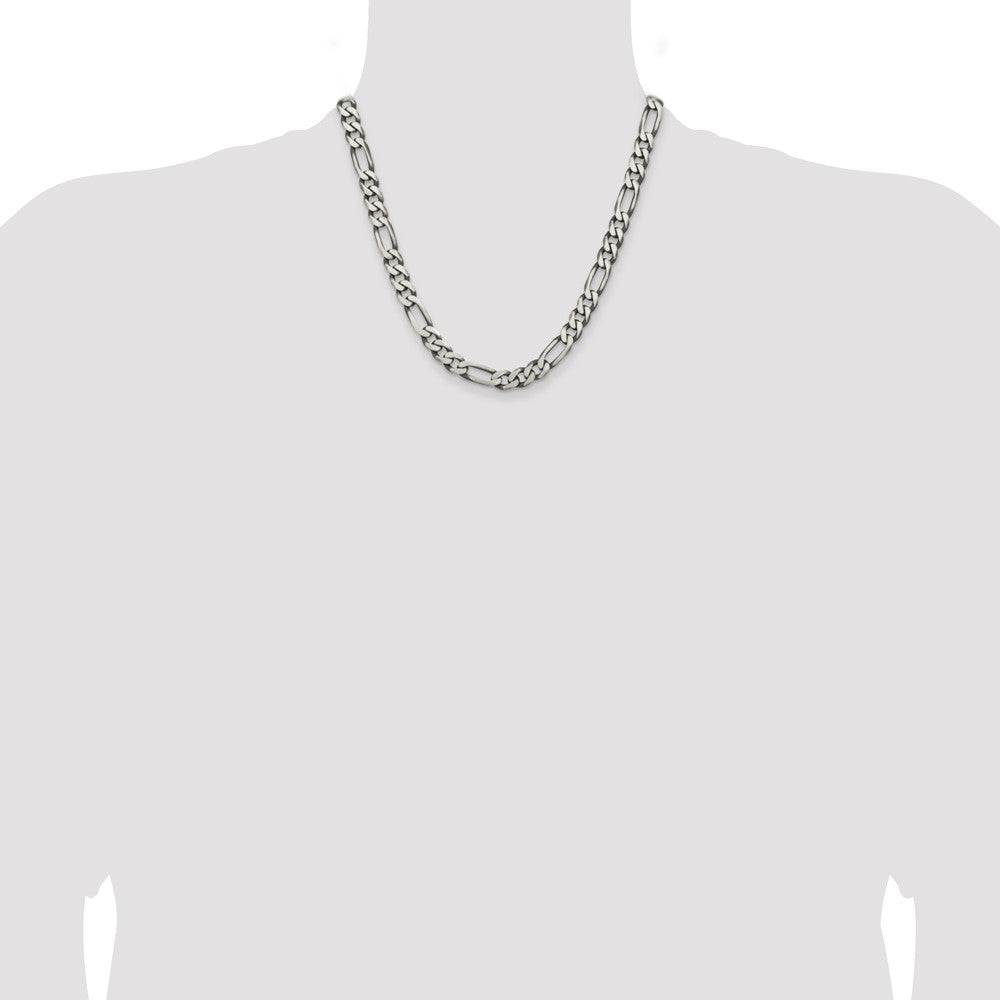 20 Inch Sterling Silver Antiqued 7.75mm Figaro Chain Necklace