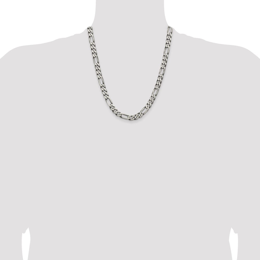 22 Inch Sterling Silver Antiqued 7.75mm Figaro Chain Necklace