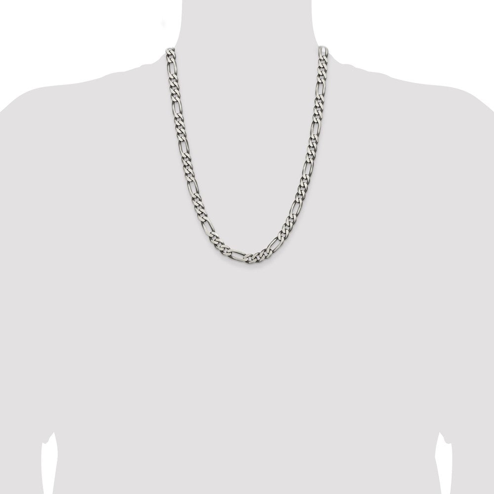 24 Inch Sterling Silver Antiqued 7.75mm Figaro Chain Necklace