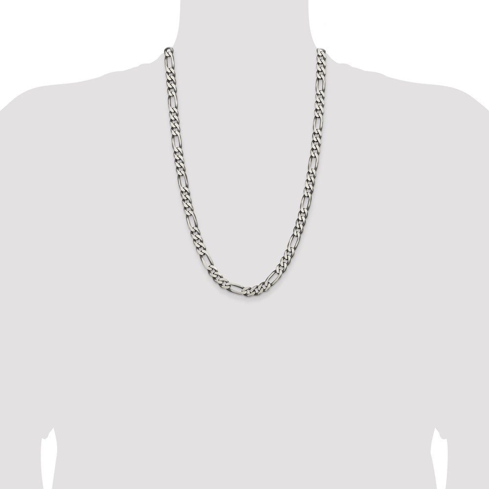 26 Inch Sterling Silver Antiqued 7.75mm Figaro Chain Necklace