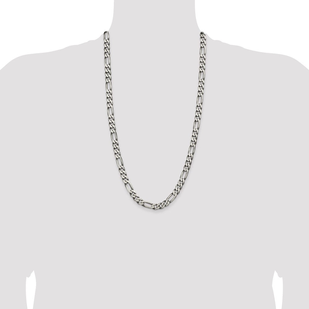 28 Inch Sterling Silver Antiqued 7.75mm Figaro Chain Necklace