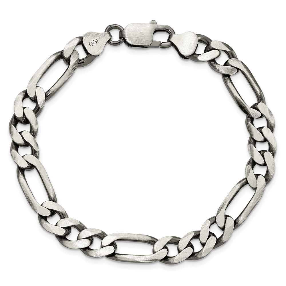 8 Inch Sterling Silver Antiqued 7.75mm Figaro Chain Bracelet