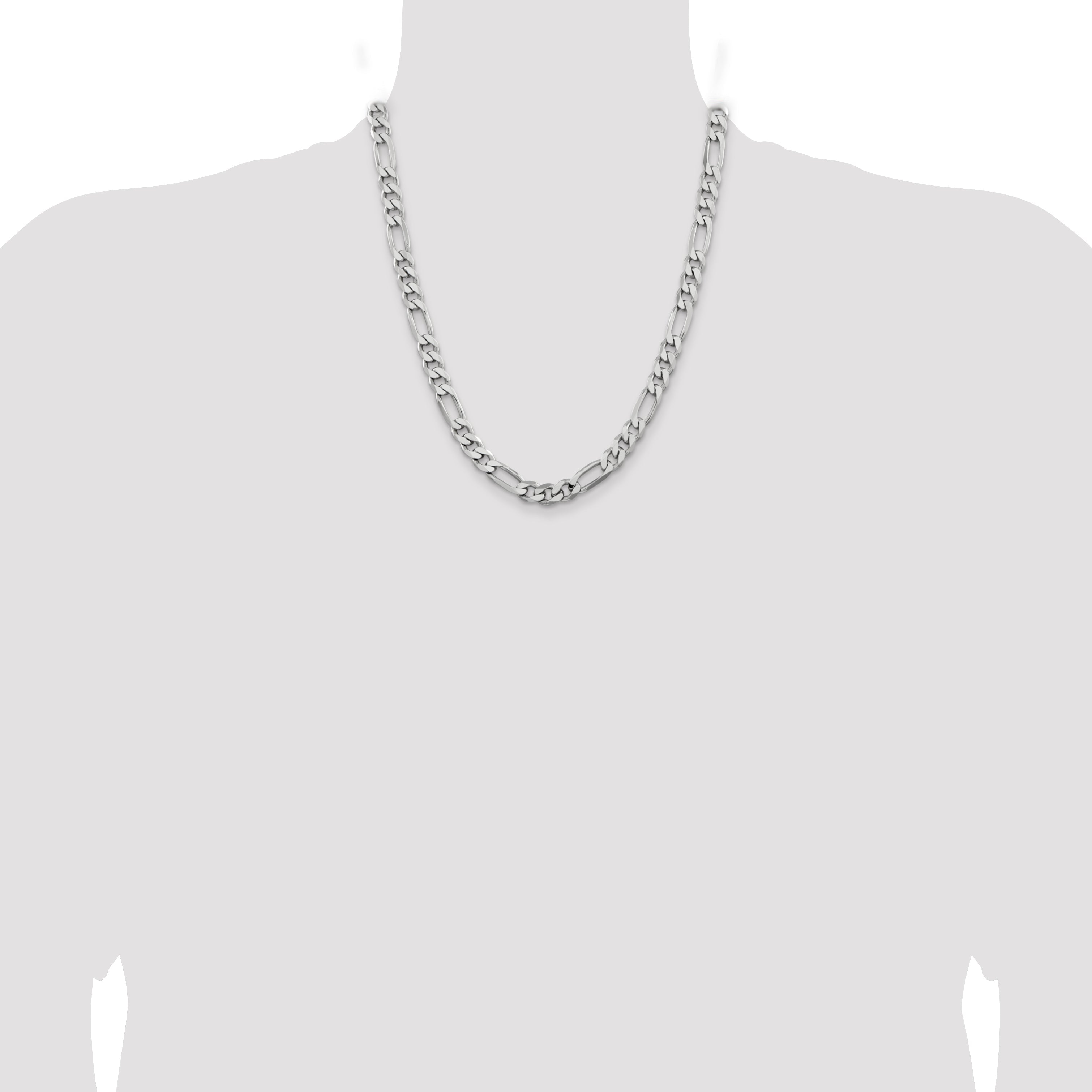 22 Inch Sterling Silver Rhodium-Plated 7.75mm Figaro Chain Necklace