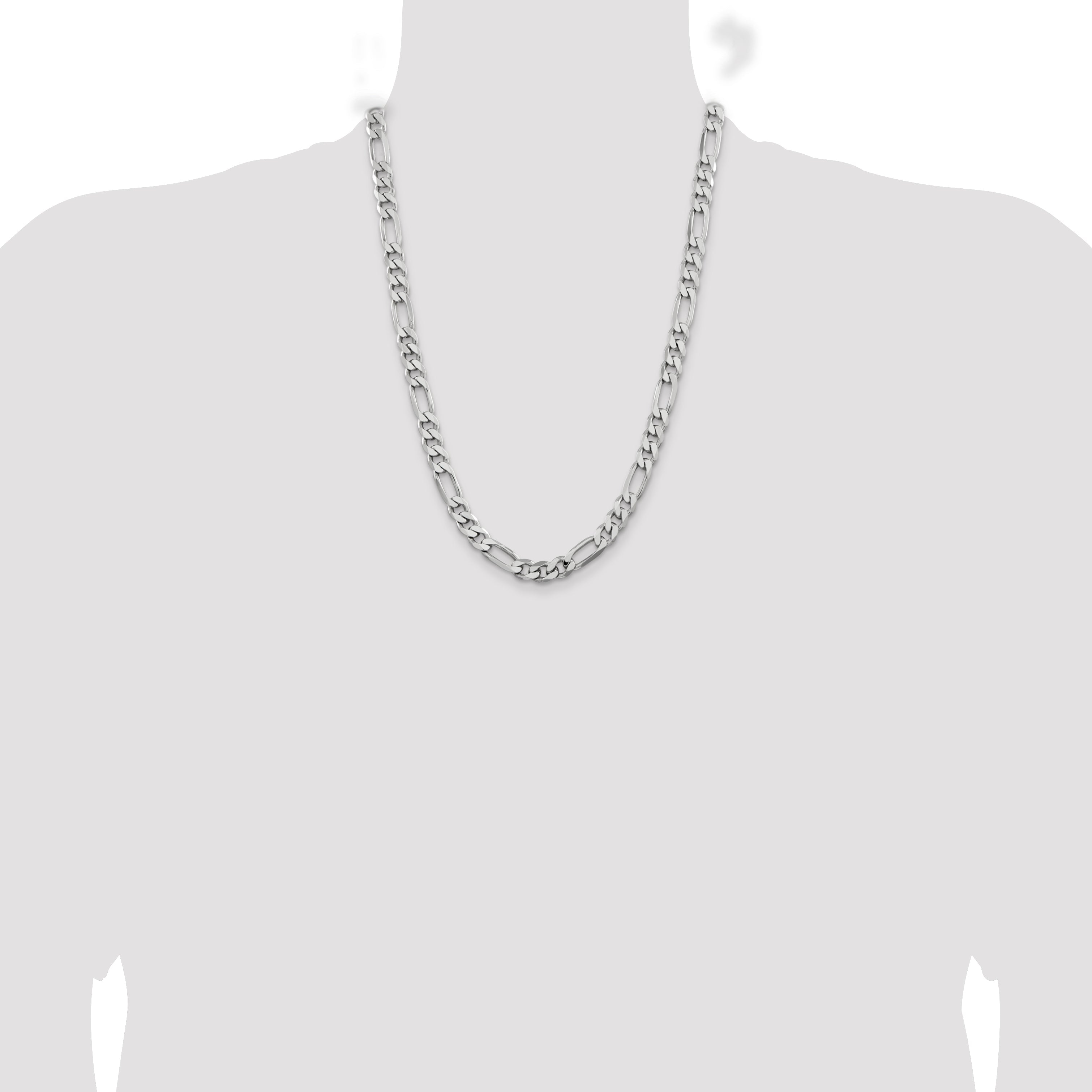 24 Inch Sterling Silver Rhodium-Plated 7.75mm Figaro Chain Necklace