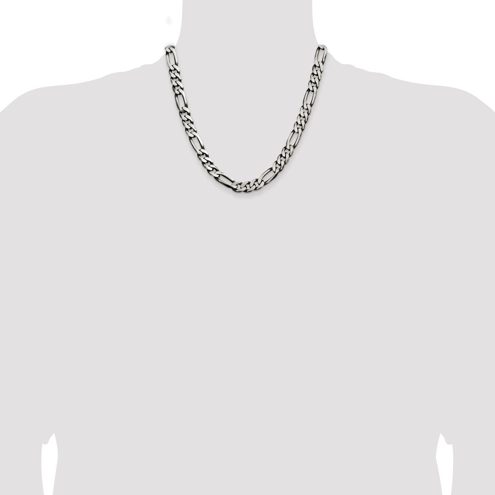 20 Inch Sterling Silver Antiqued 9mm Figaro Chain Necklace
