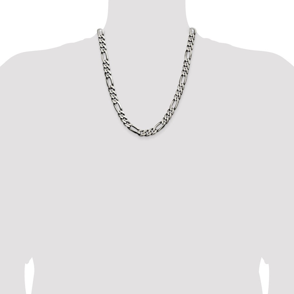 22 Inch Sterling Silver Antiqued 9mm Figaro Chain Necklace