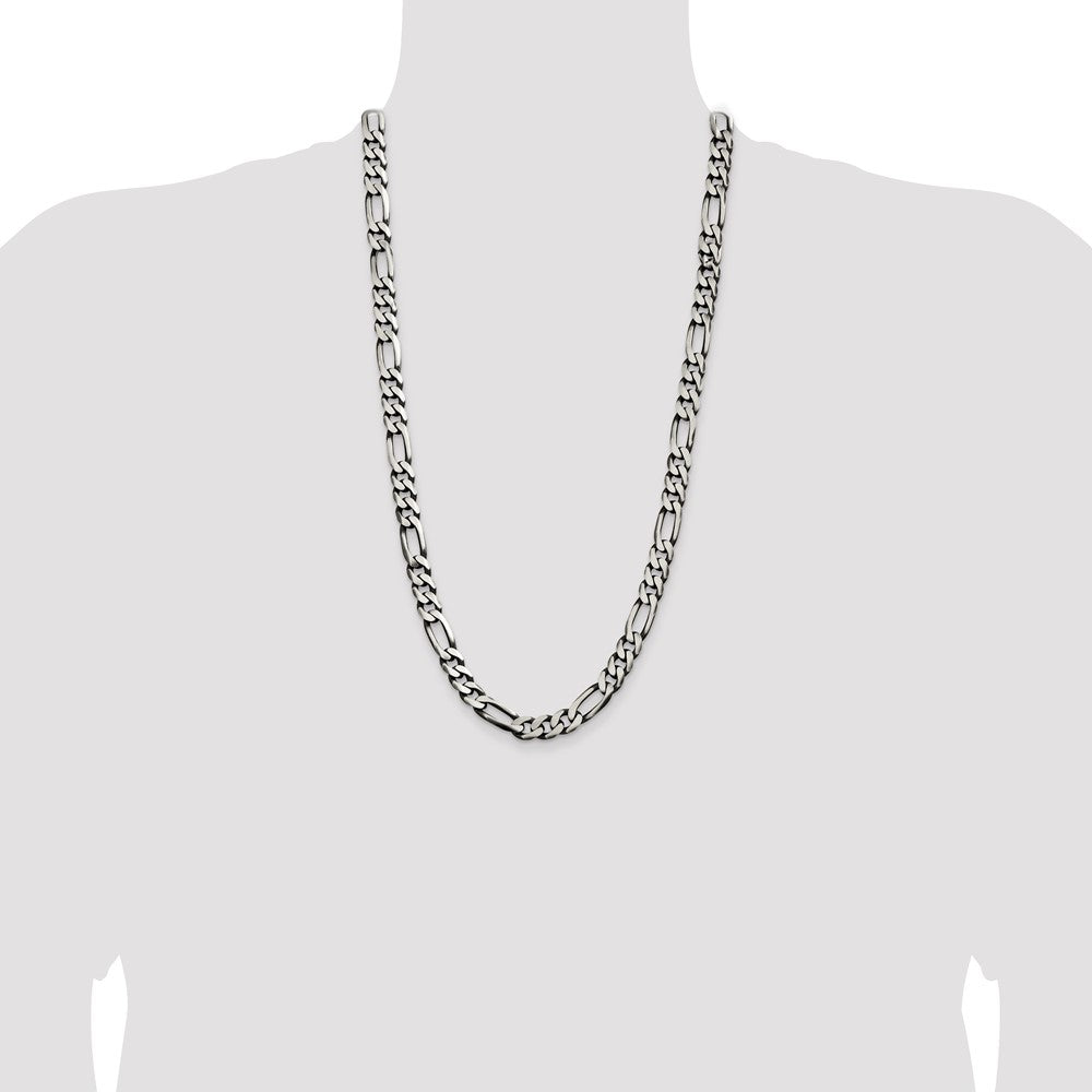28 Inch Sterling Silver Antiqued 9mm Figaro Chain Necklace