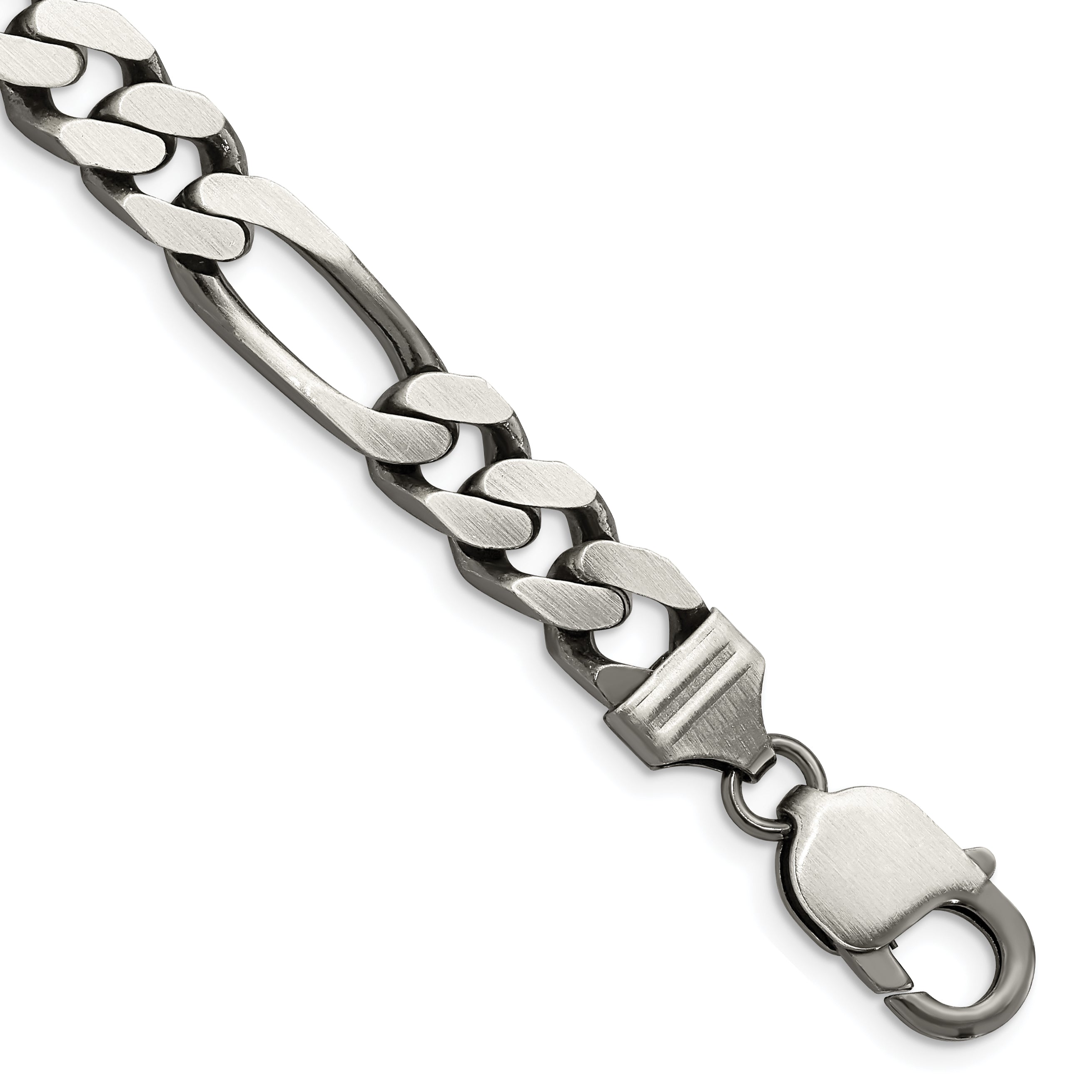 8 Inch Sterling Silver Antiqued 9mm Figaro Chain Bracelet