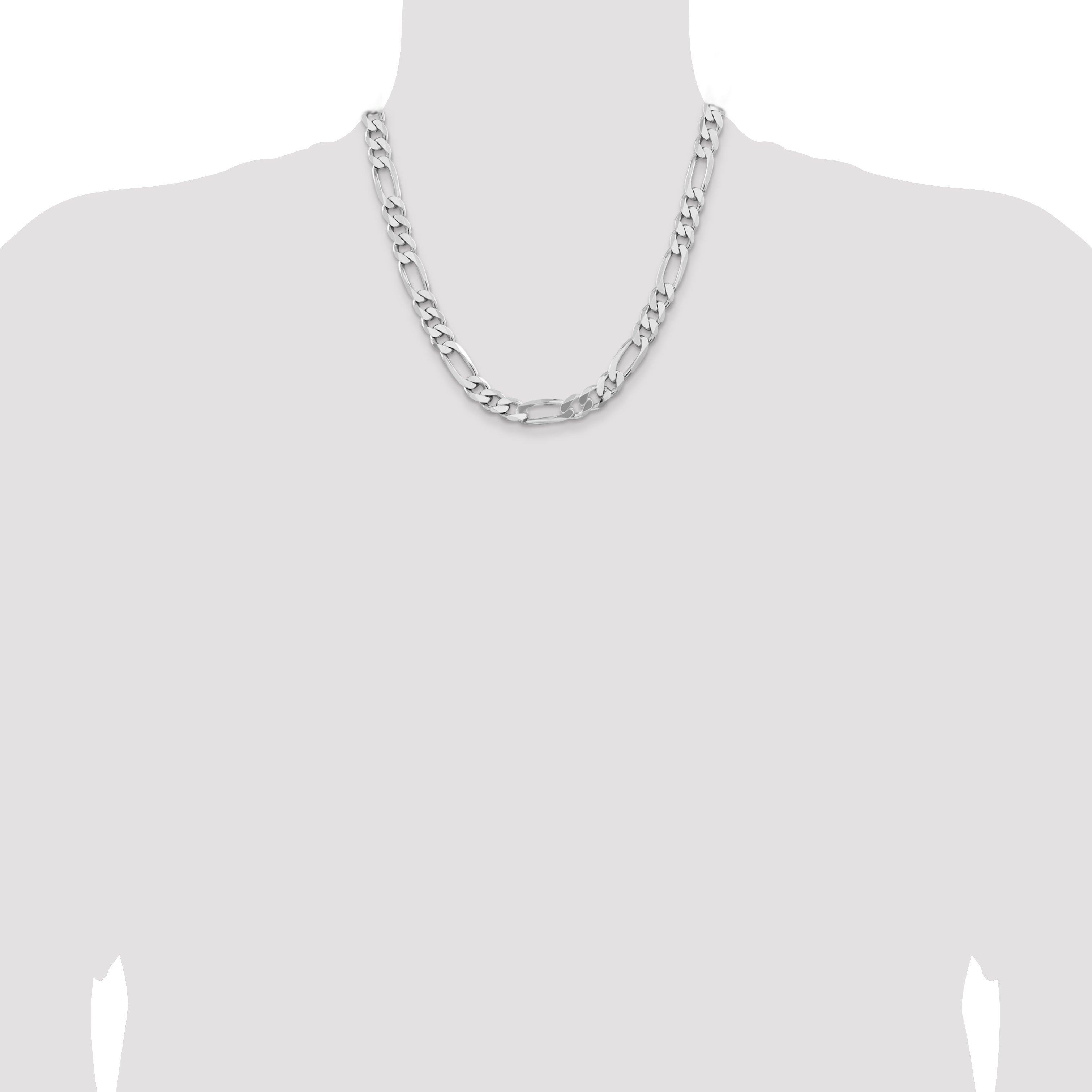 20 Inch Sterling Silver Rhodium-Plated 9mm Figaro Chain Necklace