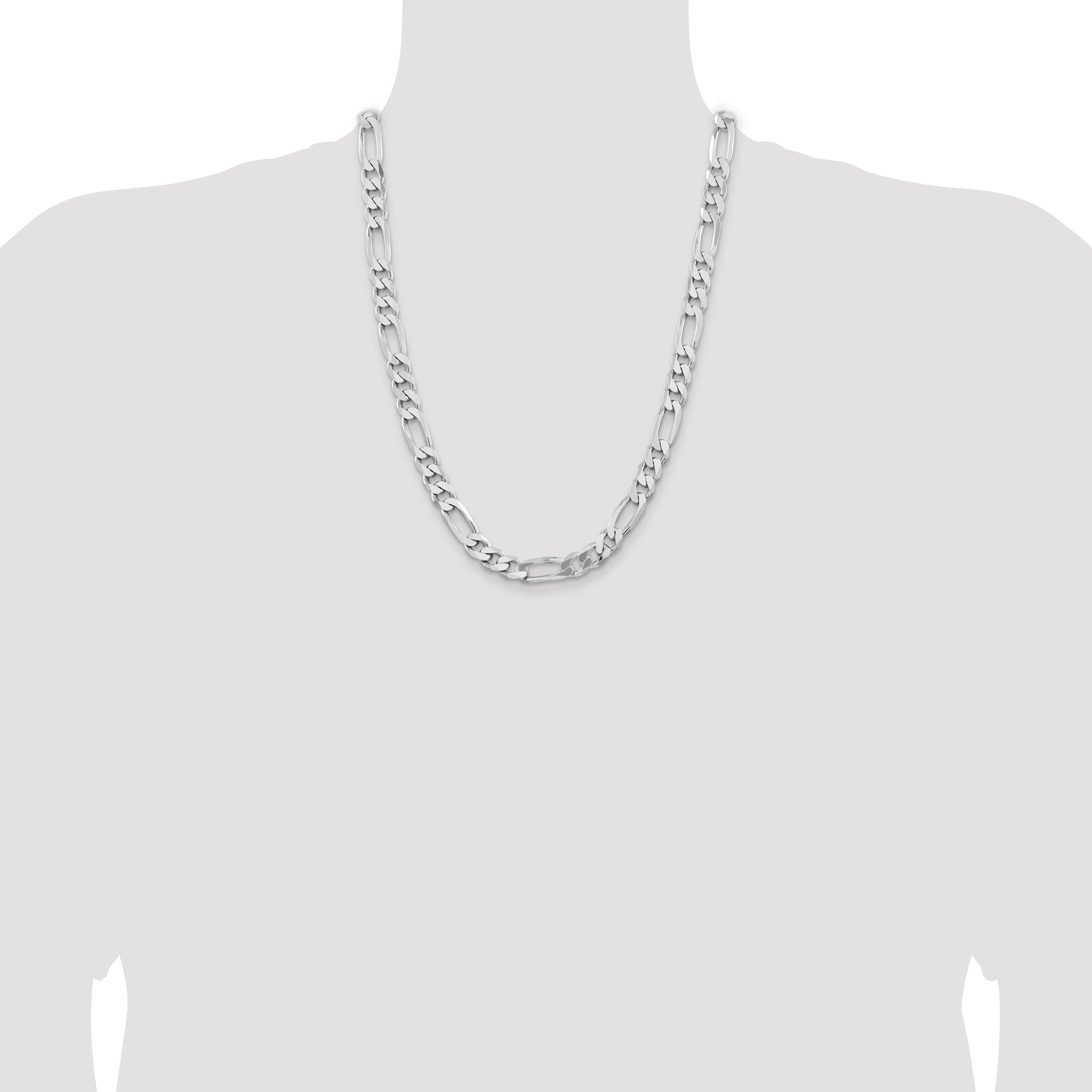 24 Inch Sterling Silver Rhodium-Plated 9mm Figaro Chain Necklace