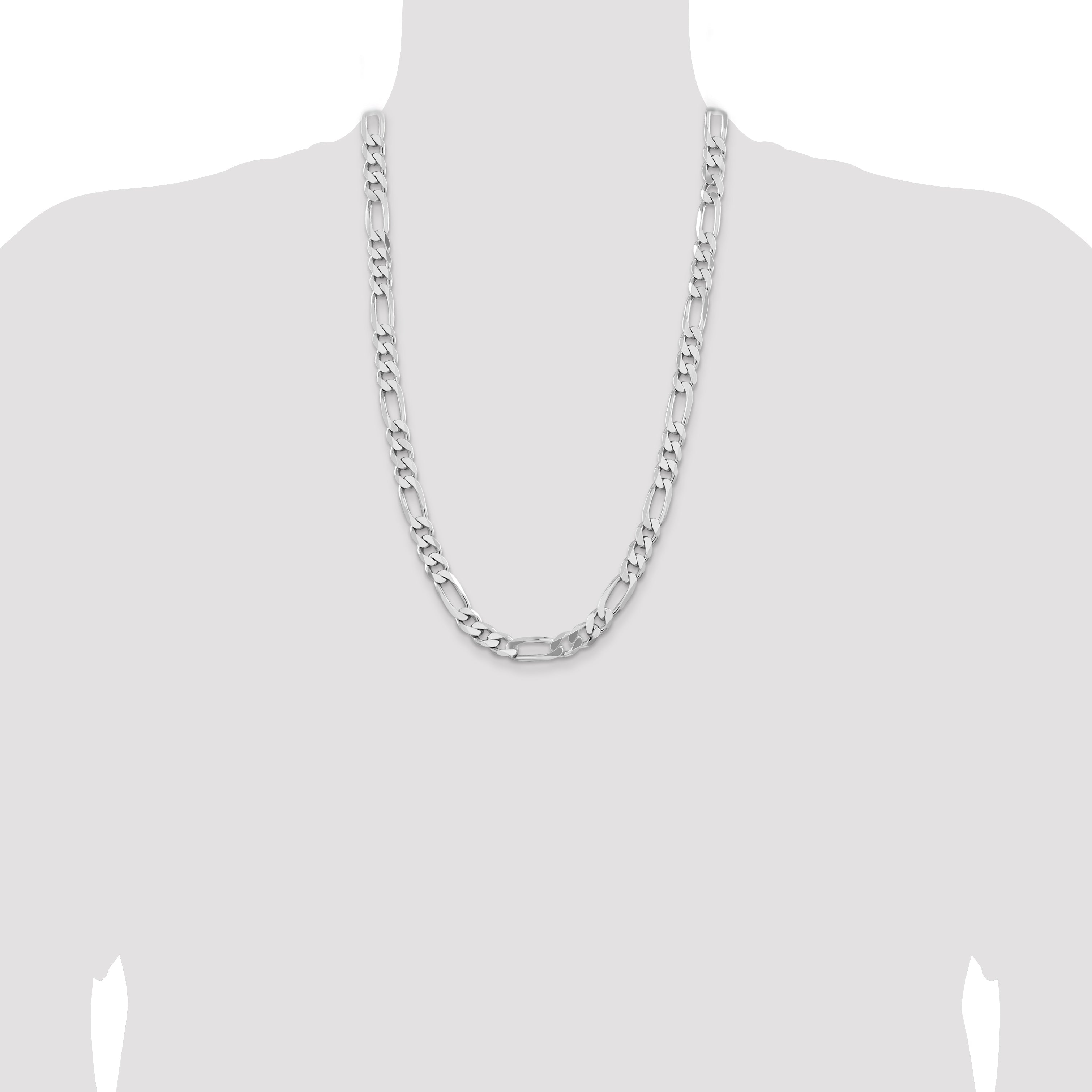 26 Inch Sterling Silver Rhodium-Plated 9mm Figaro Chain Necklace