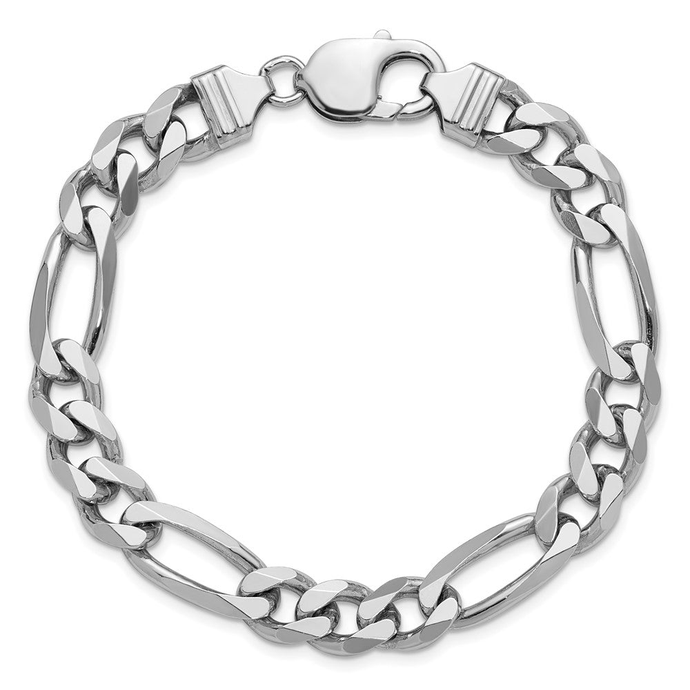 8 Inch Sterling Silver Rhodium-Plated 9mm Figaro Chain Bracelet