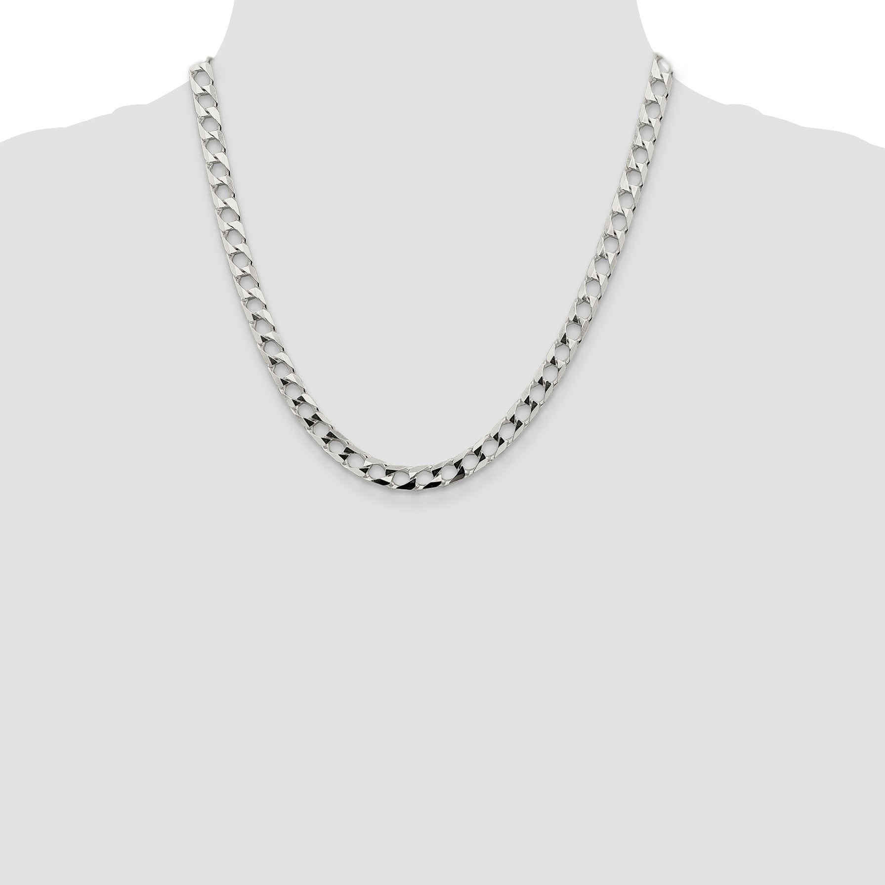 20 Inch Sterling Silver 6.25mm D/C Square Curb Chain Necklace
