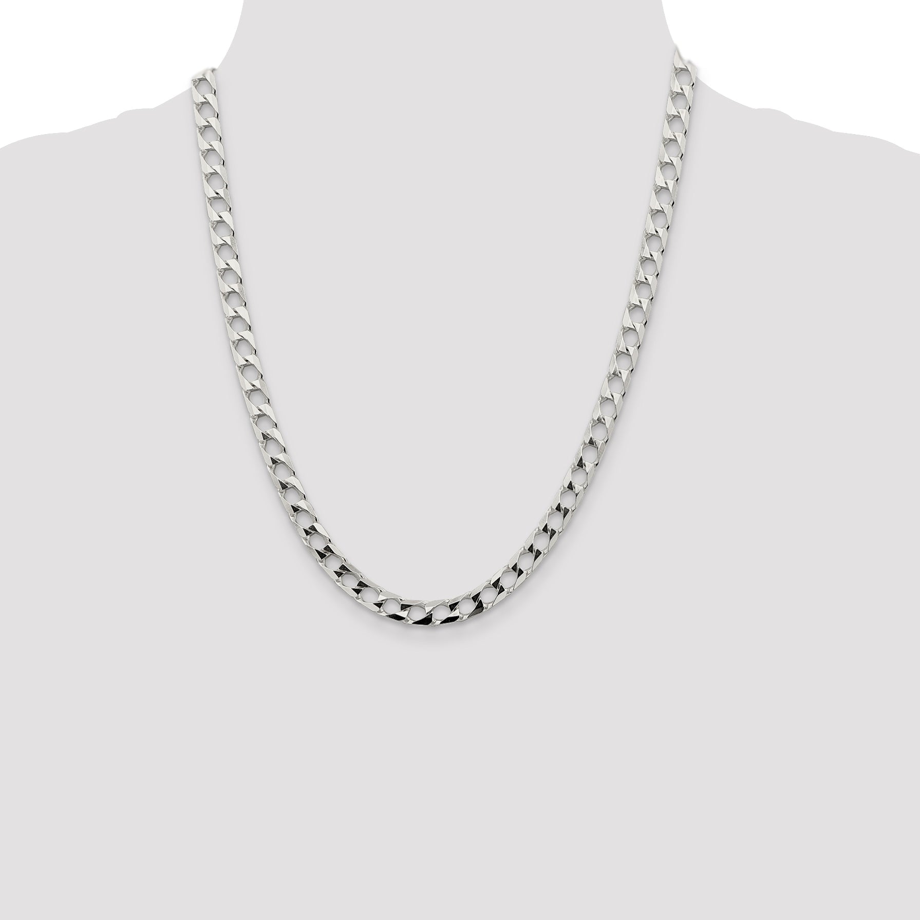 22 Inch Sterling Silver 6.25mm D/C Square Curb Chain Necklace