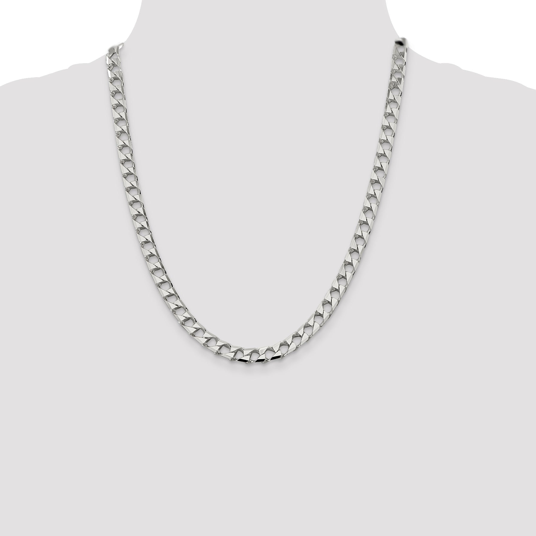 22 Inch Sterling Silver 7.2mm D/C Square Curb Chain Necklace