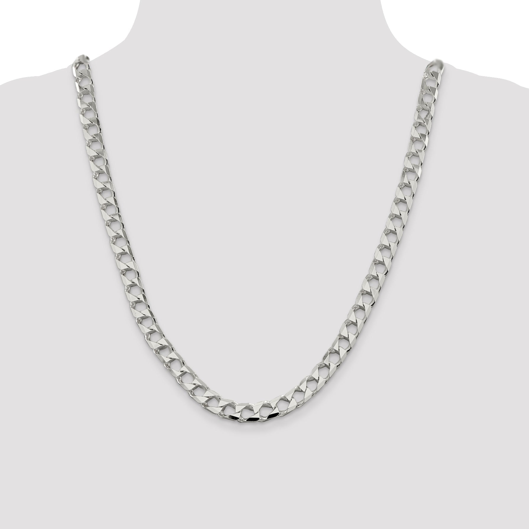 24 Inch Sterling Silver 8.6mm D/C Square Curb Chain Necklace
