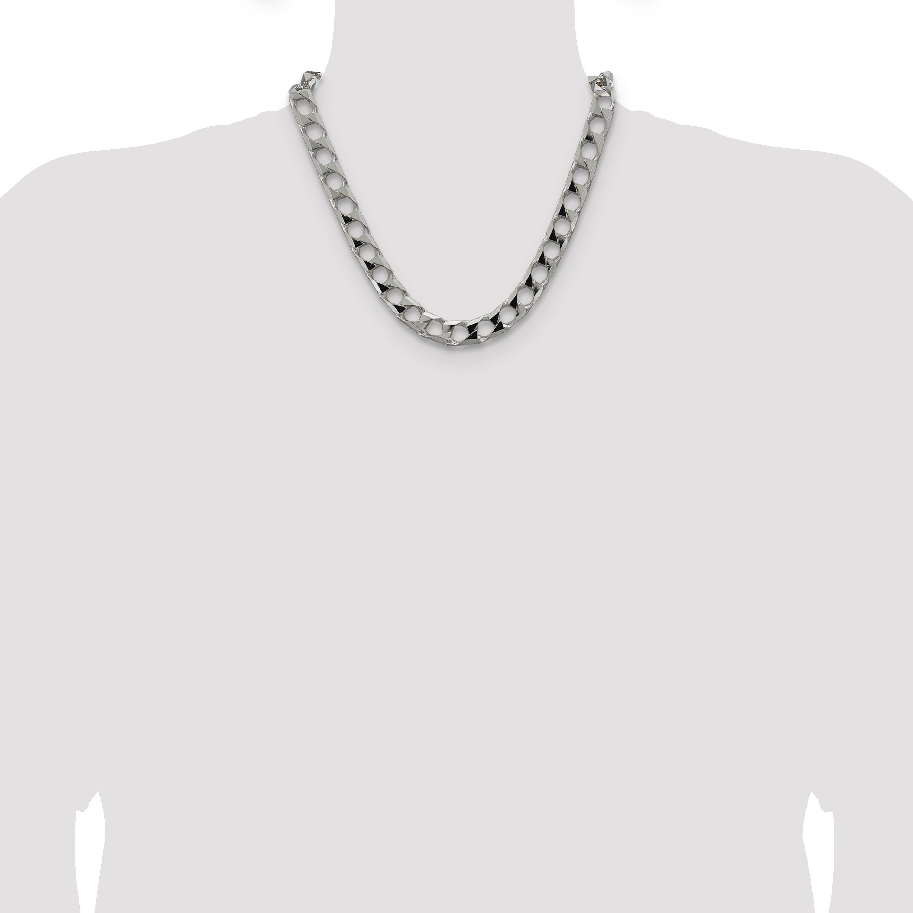 20 Inch Sterling Silver 10.3mm D/C Square Curb Chain Necklace